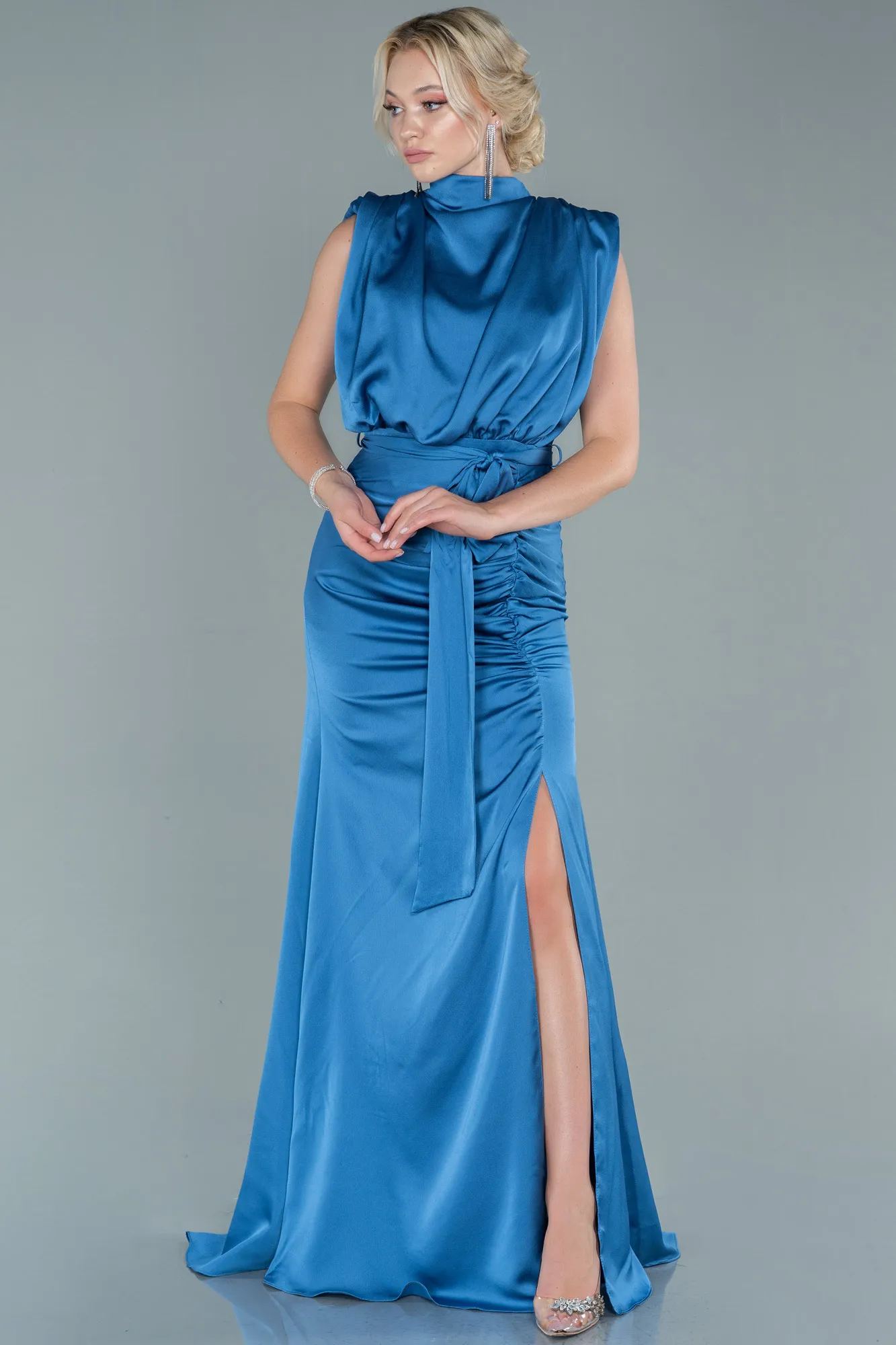 Indigo-Long Satin Evening Dress ABU2133
