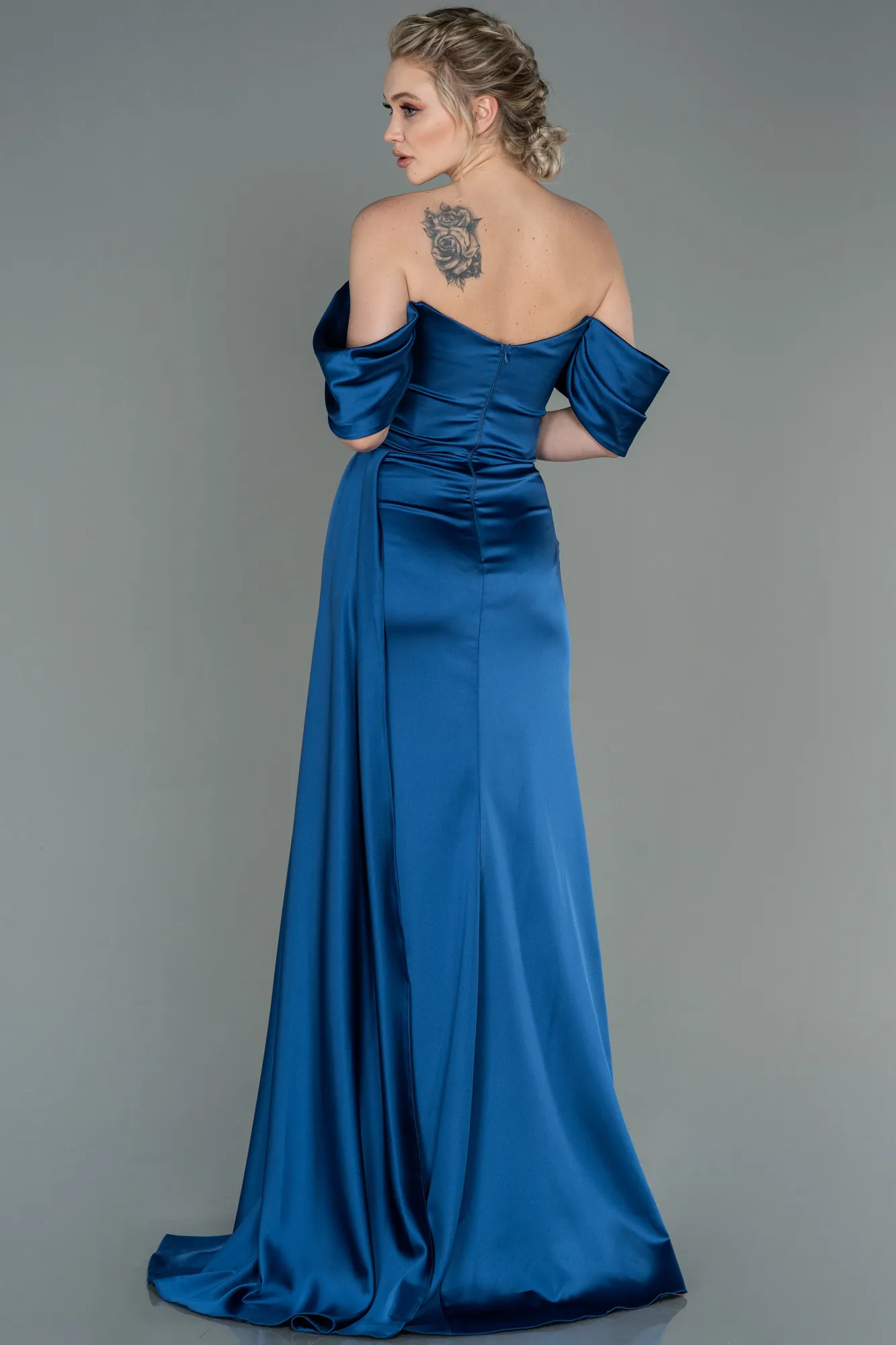 Indigo-Long Satin Evening Dress ABU2661