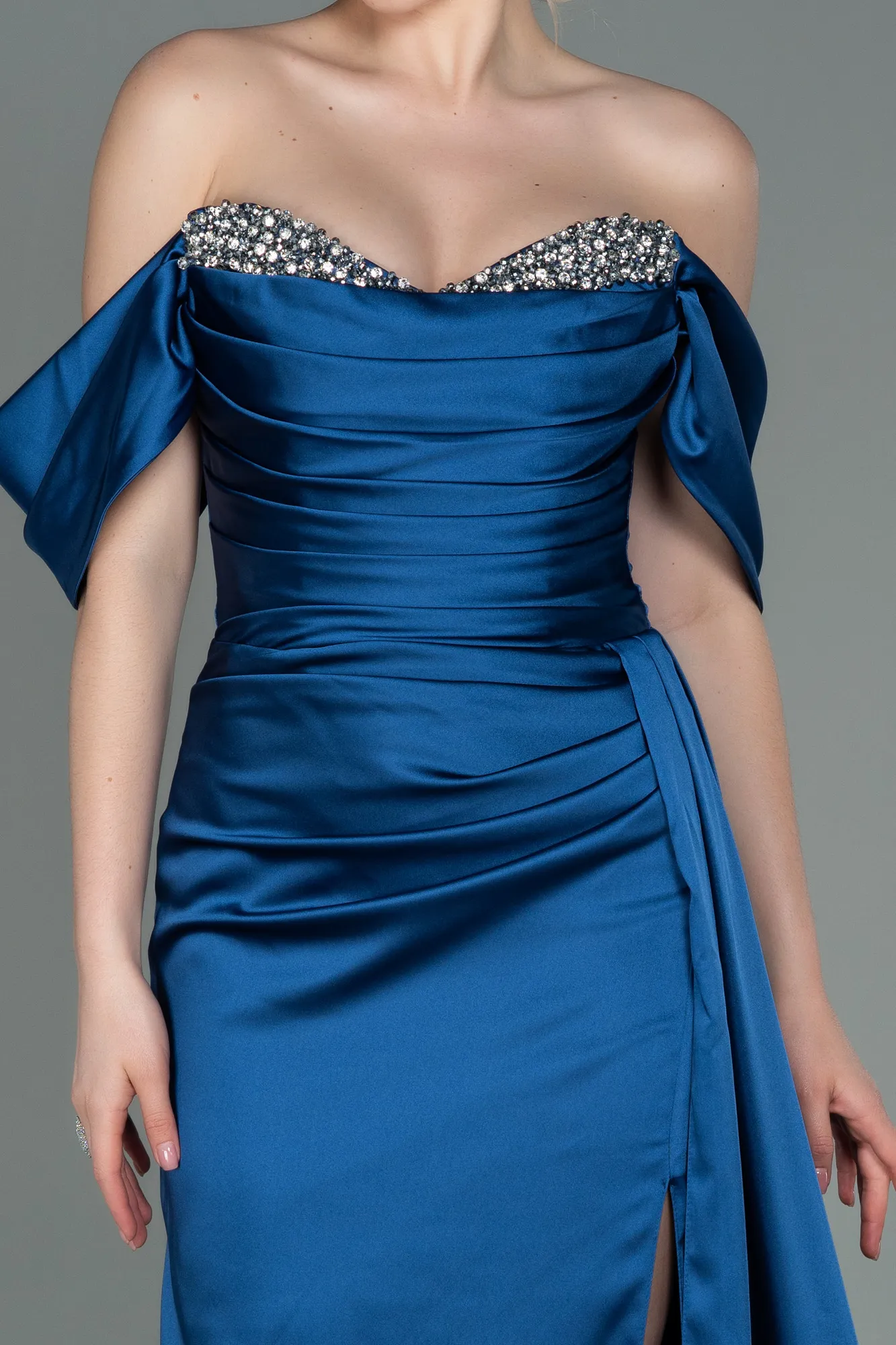 Indigo-Long Satin Evening Dress ABU2661