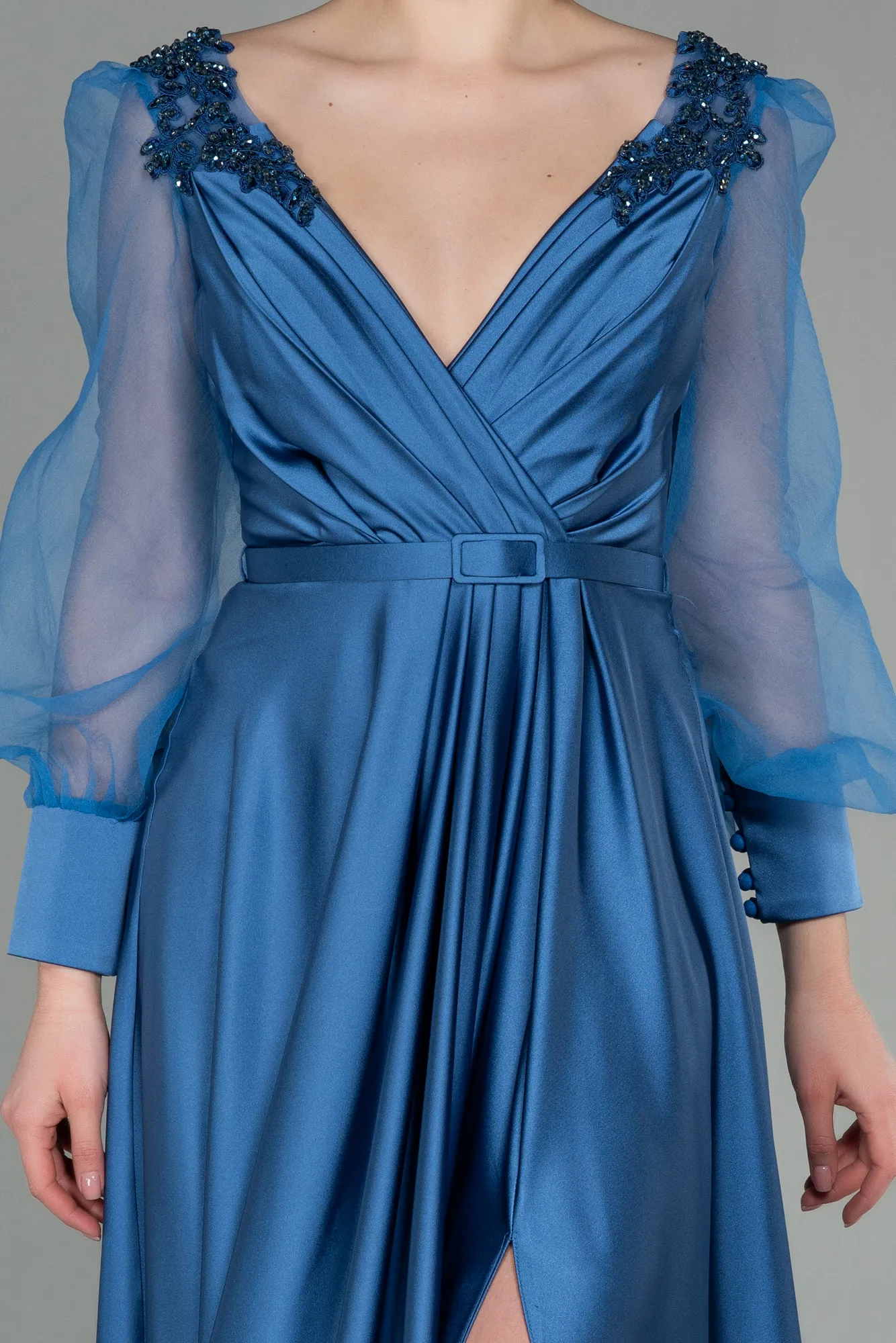 Indigo-Long Satin Evening Dress ABU2830