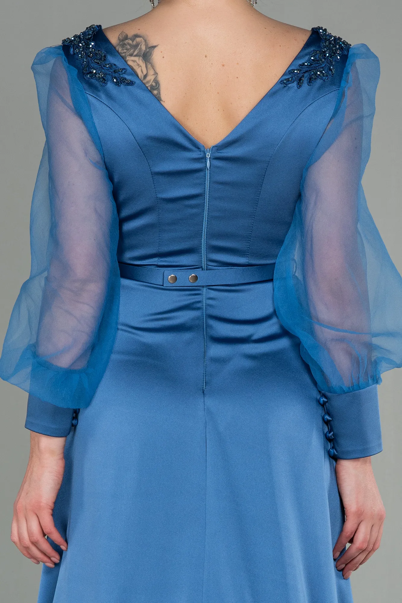 Indigo-Long Satin Evening Dress ABU2830