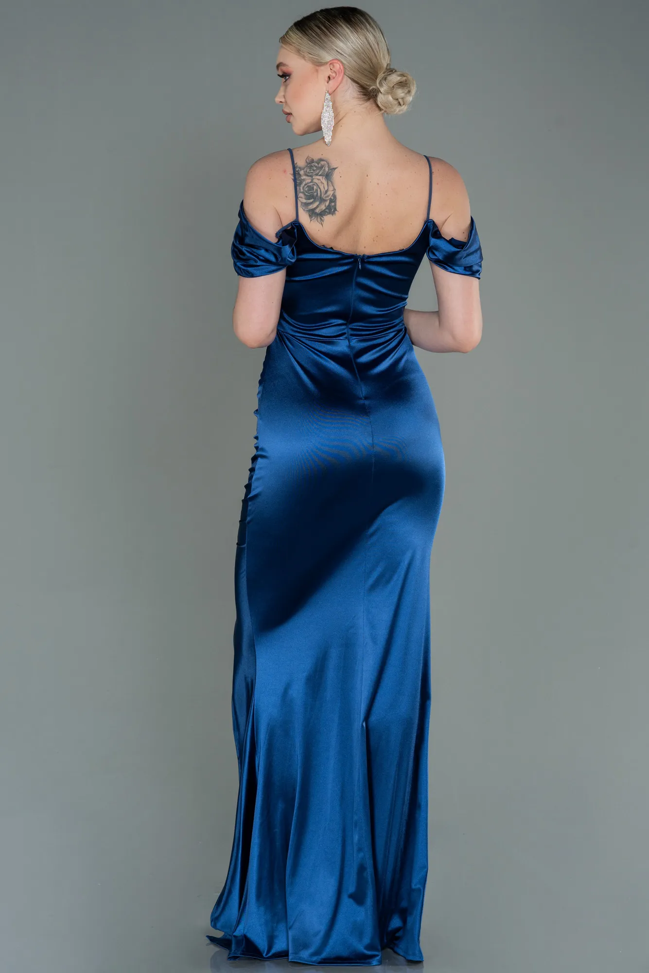 Indigo-Long Satin Evening Dress ABU3139