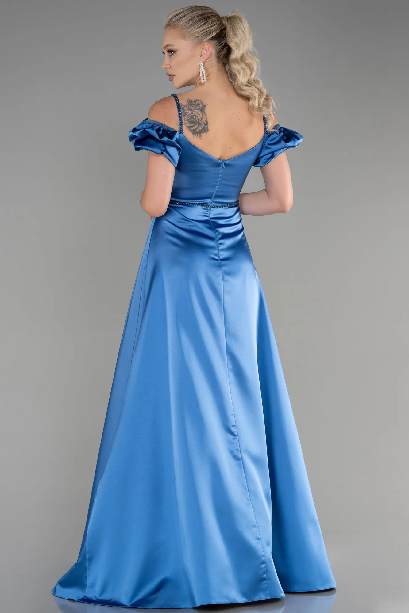 Indigo-Long Satin Evening Dress ABU3457