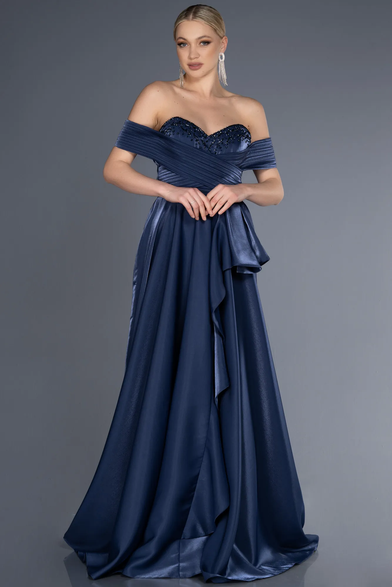 Indigo-Long Satin Evening Dress ABU3701