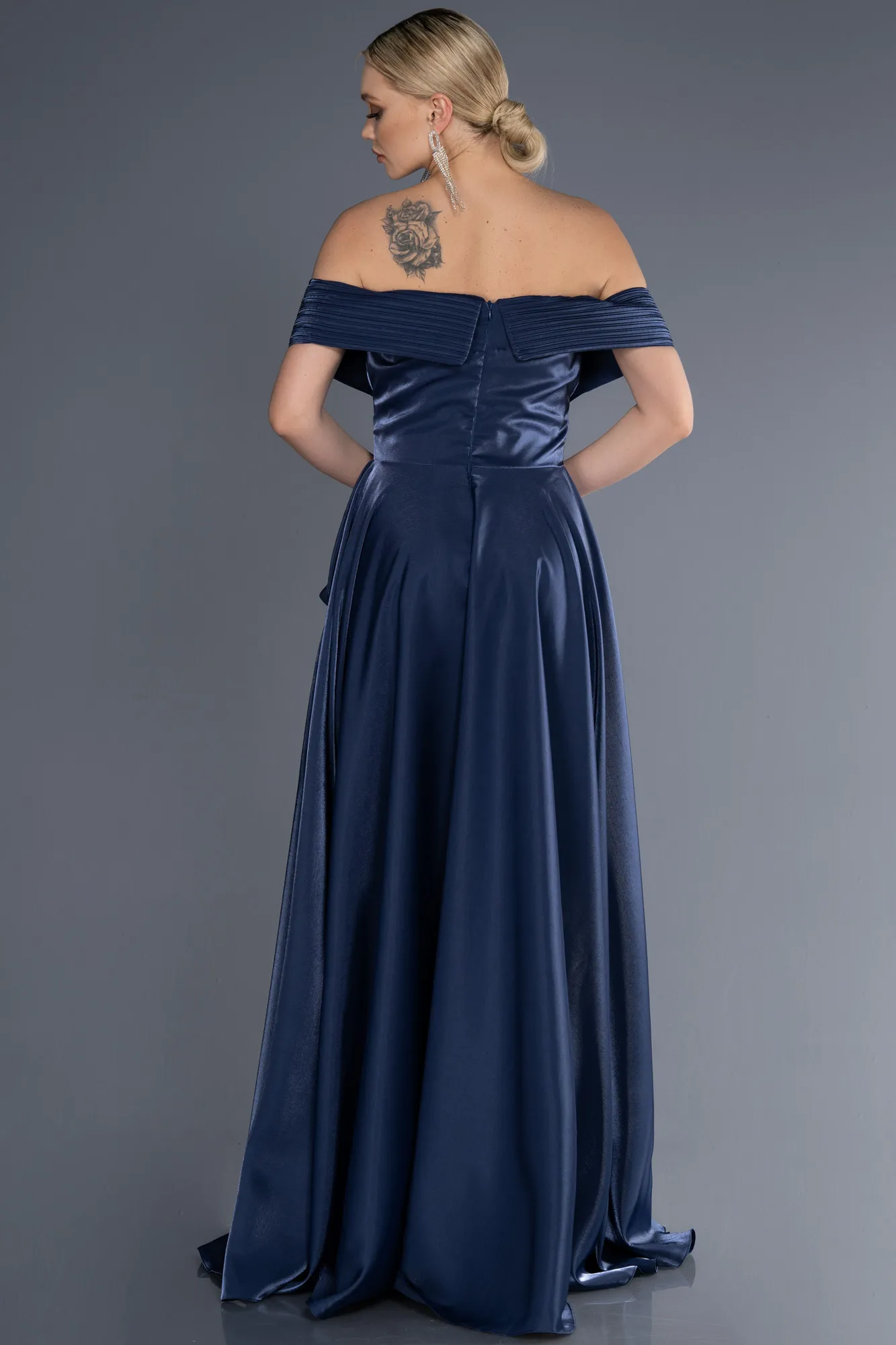 Indigo-Long Satin Evening Dress ABU3701