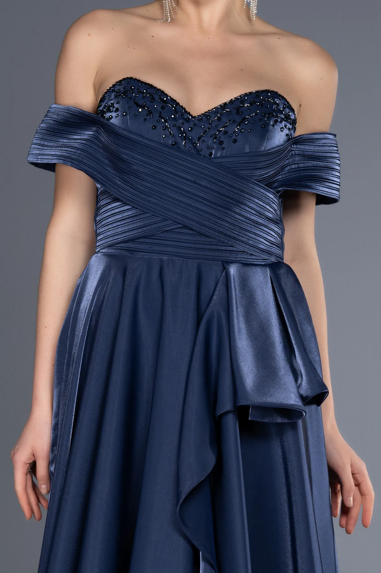 Indigo-Long Satin Evening Dress ABU3701