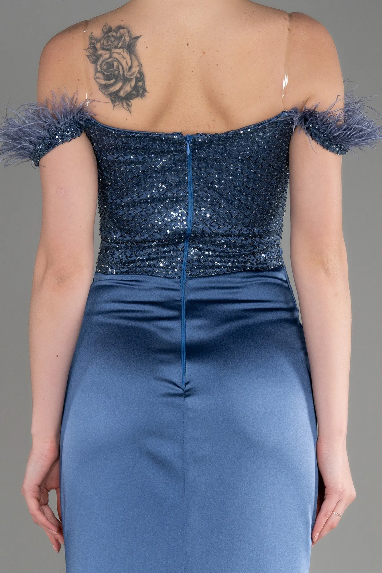 Indigo-Long Satin Evening Dress ABU3806