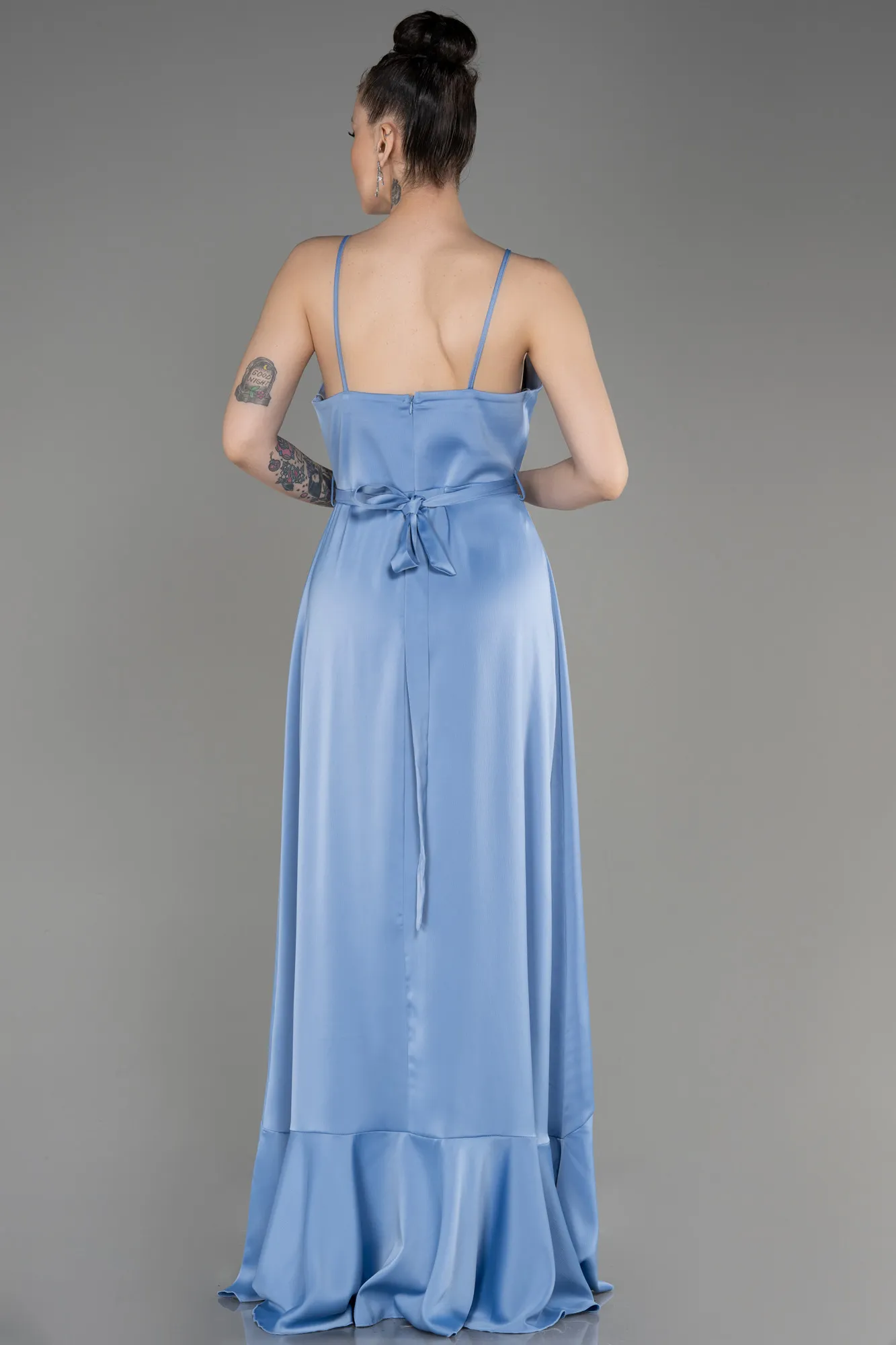 Indigo-Long Satin Evening Dress ABU3807