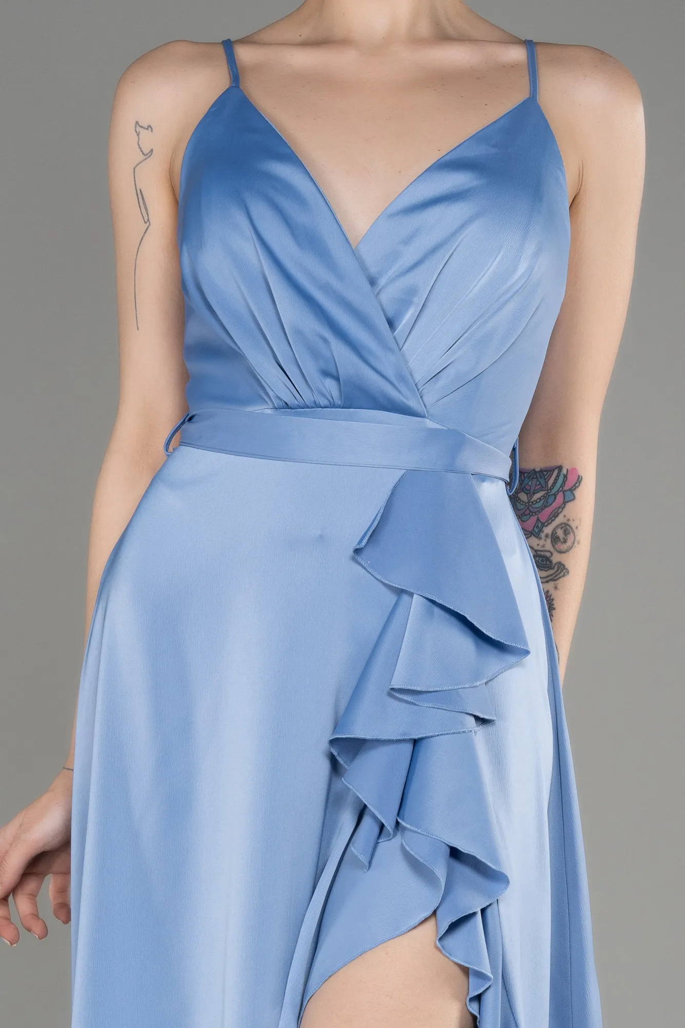 Indigo-Long Satin Evening Dress ABU3807