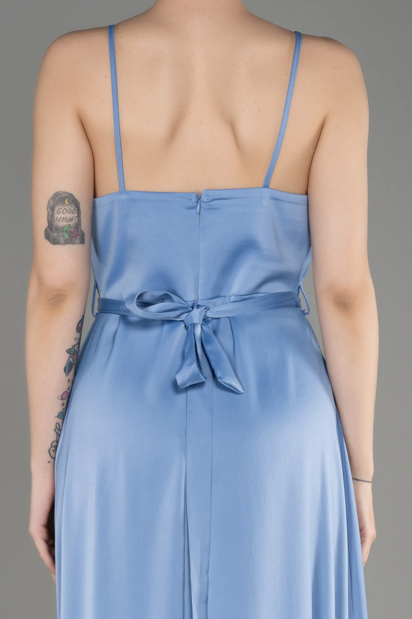 Indigo-Long Satin Evening Dress ABU3807