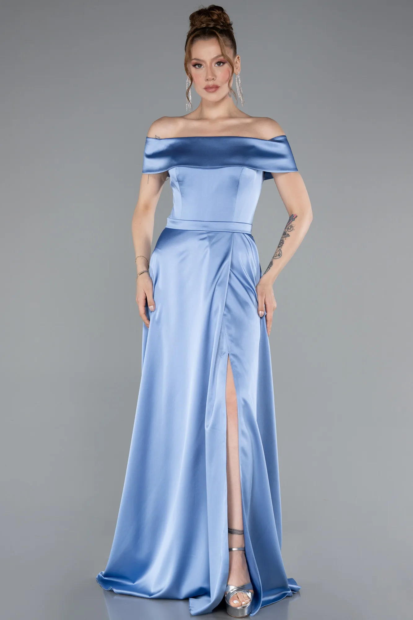 Indigo-Long Satin Evening Dress ABU4982