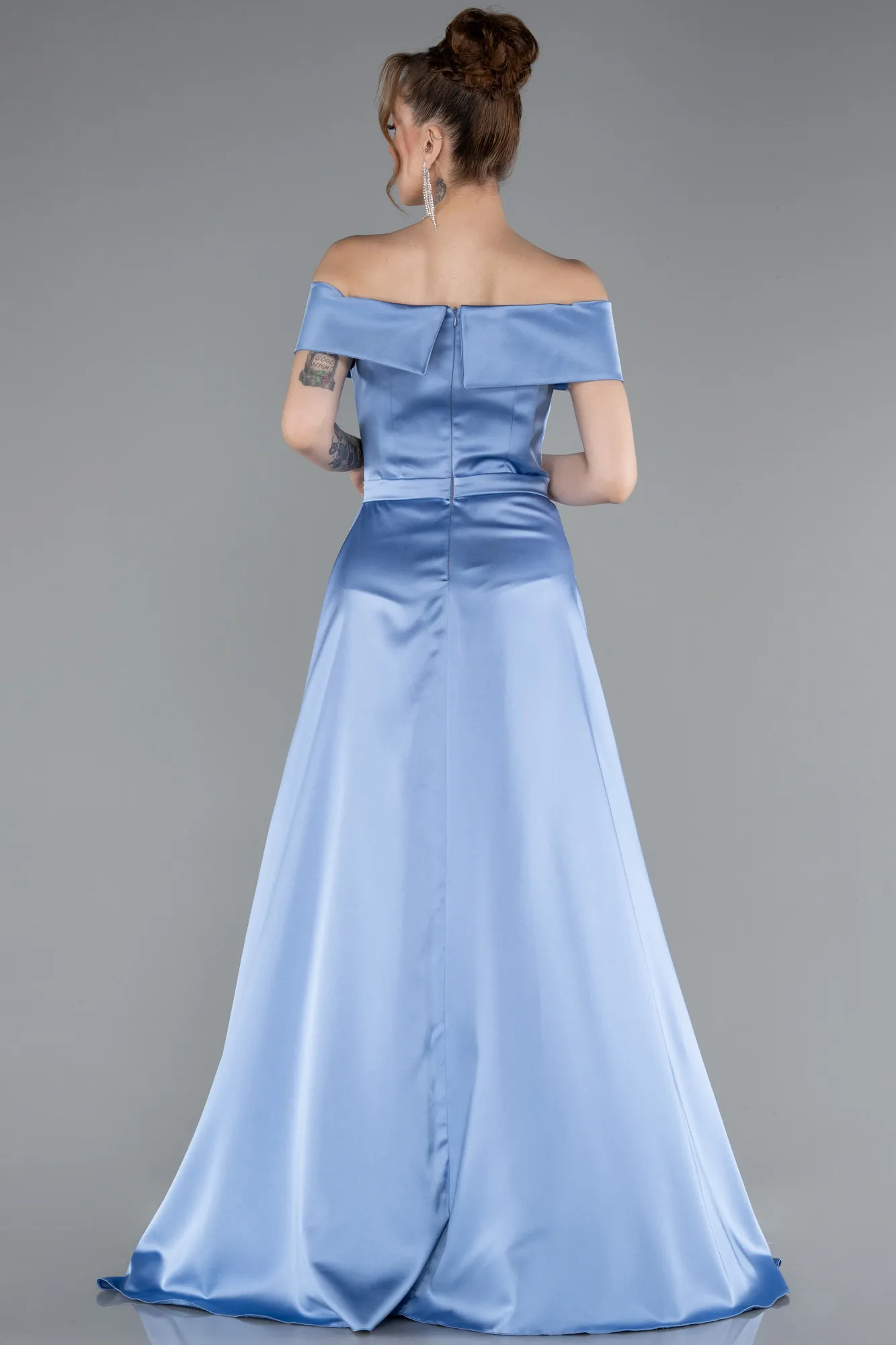 Indigo-Long Satin Evening Dress ABU4982