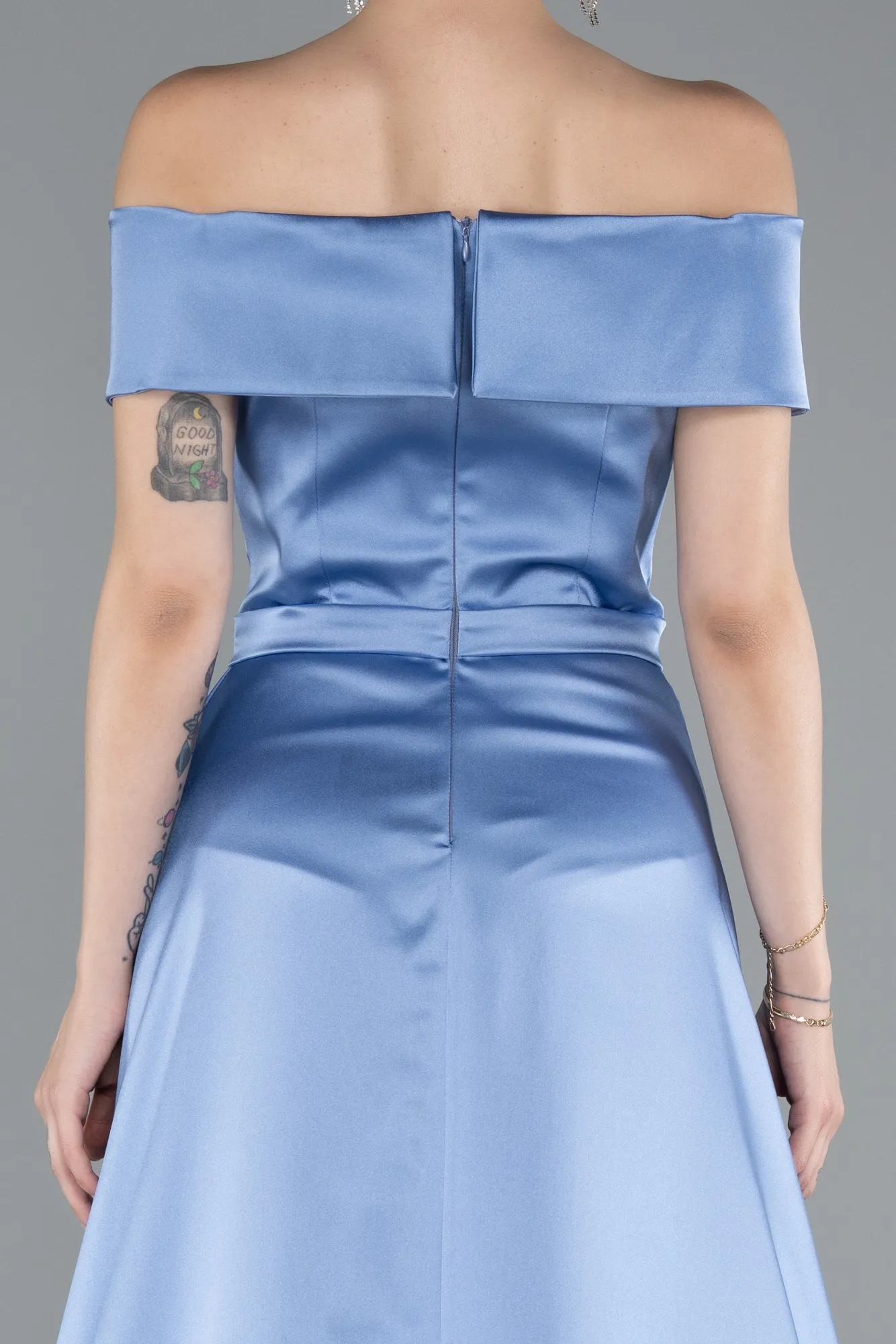 Indigo-Long Satin Evening Dress ABU4982