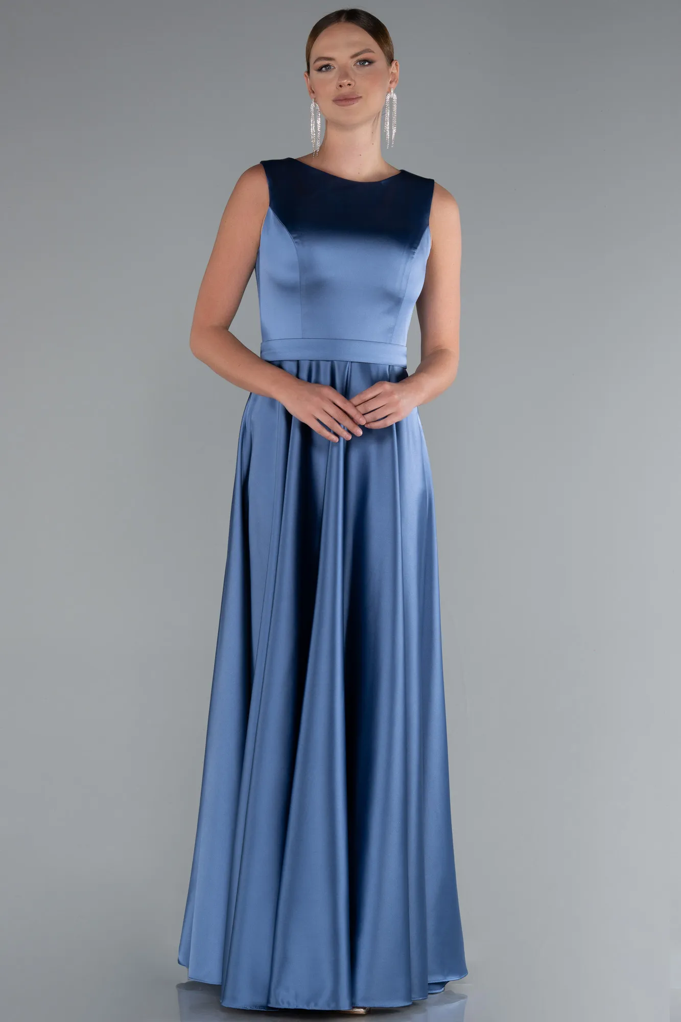 Indigo-Long Satin Evening Dress ABU5060