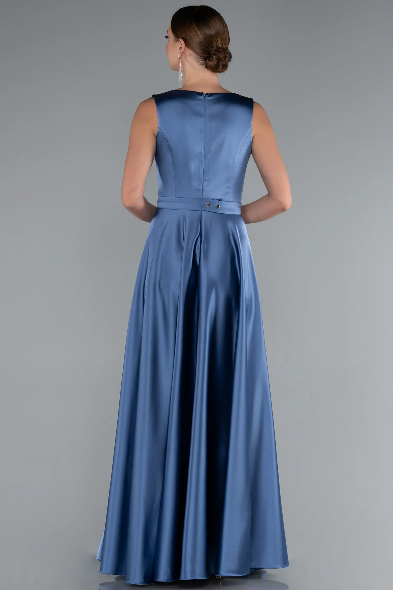 Indigo-Long Satin Evening Dress ABU5060