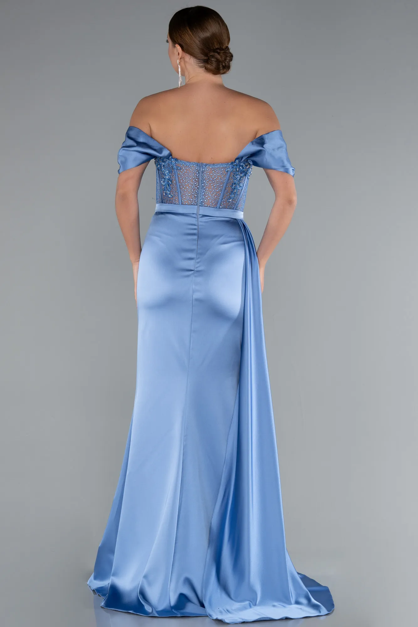 Indigo-Long Satin Evening Dress ABU5520