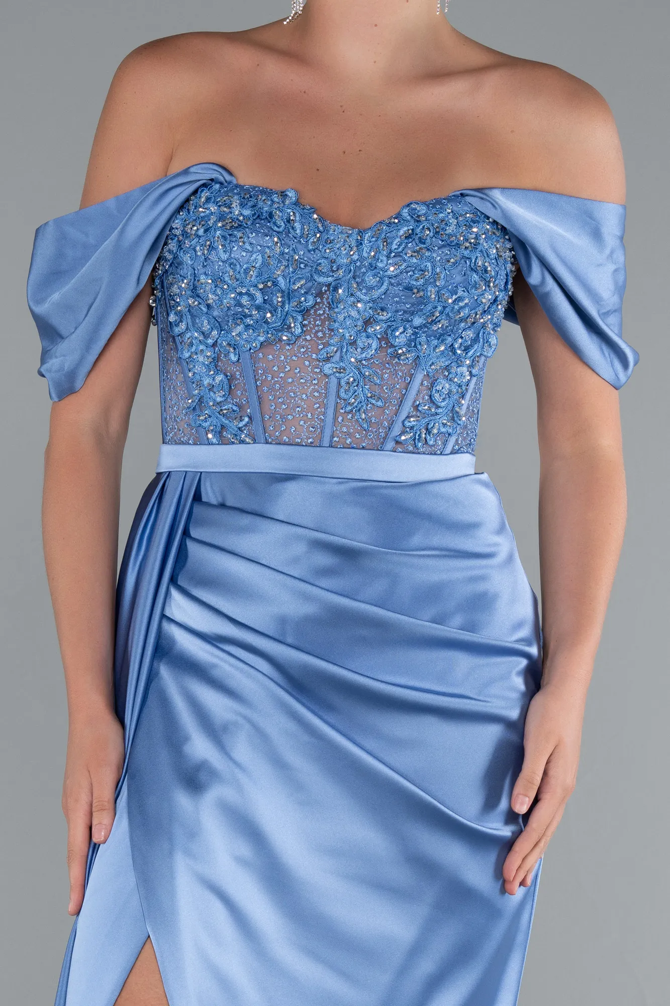 Indigo-Long Satin Evening Dress ABU5520