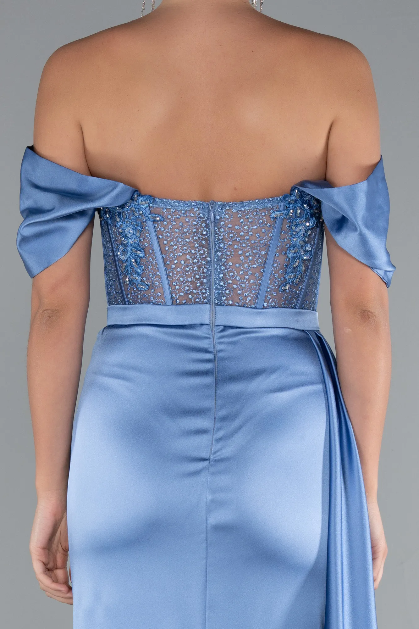 Indigo-Long Satin Evening Dress ABU5520