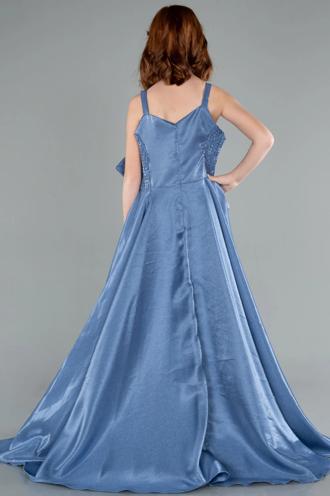 Indigo-Long Satin Girl Dress ABU4831