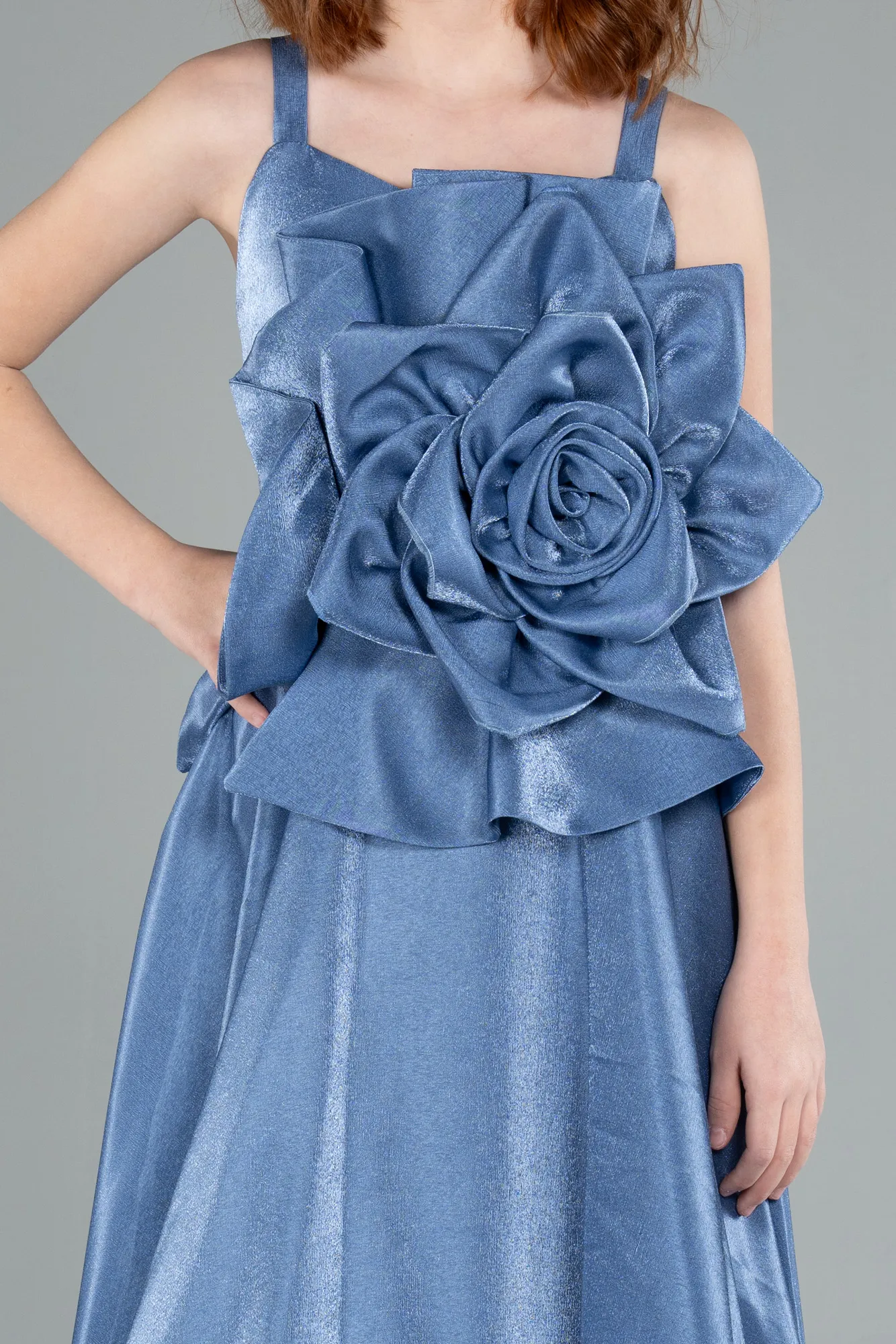 Indigo-Long Satin Girl Dress ABU4831