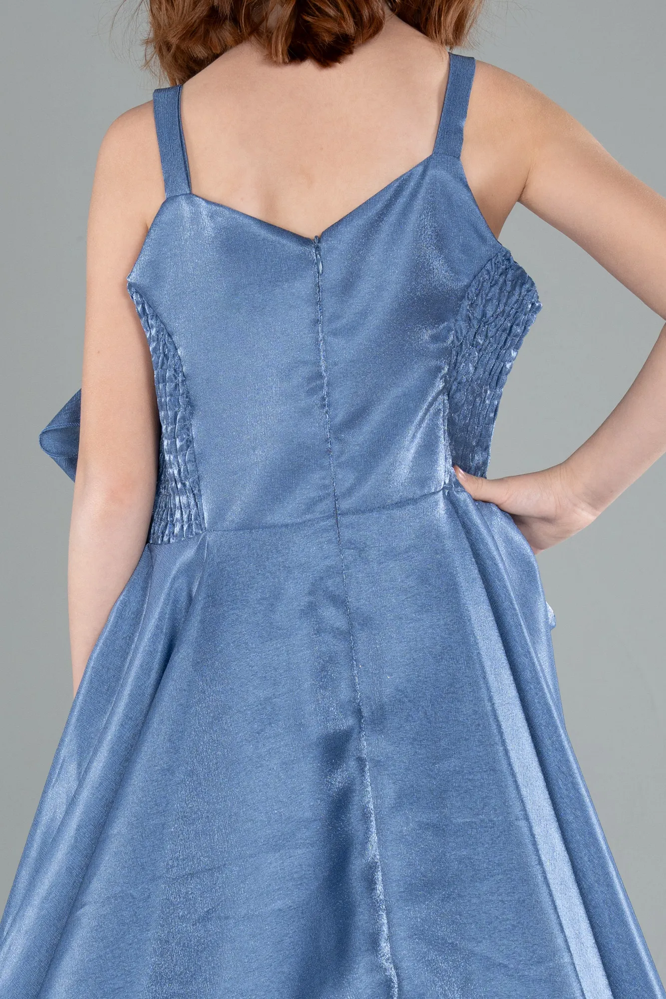 Indigo-Long Satin Girl Dress ABU4831