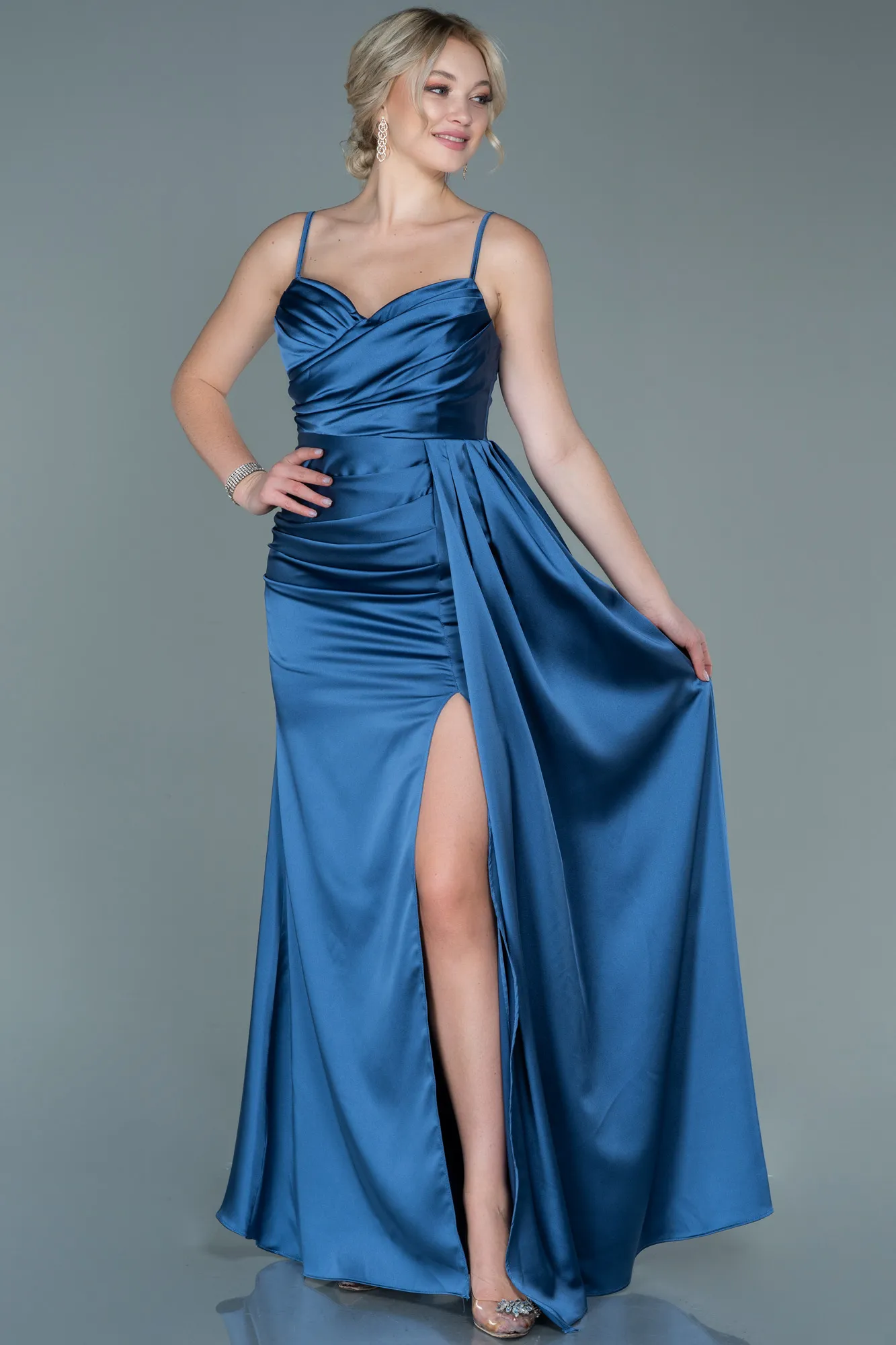 Indigo-Long Satin Mermaid Evening Dress ABU1894