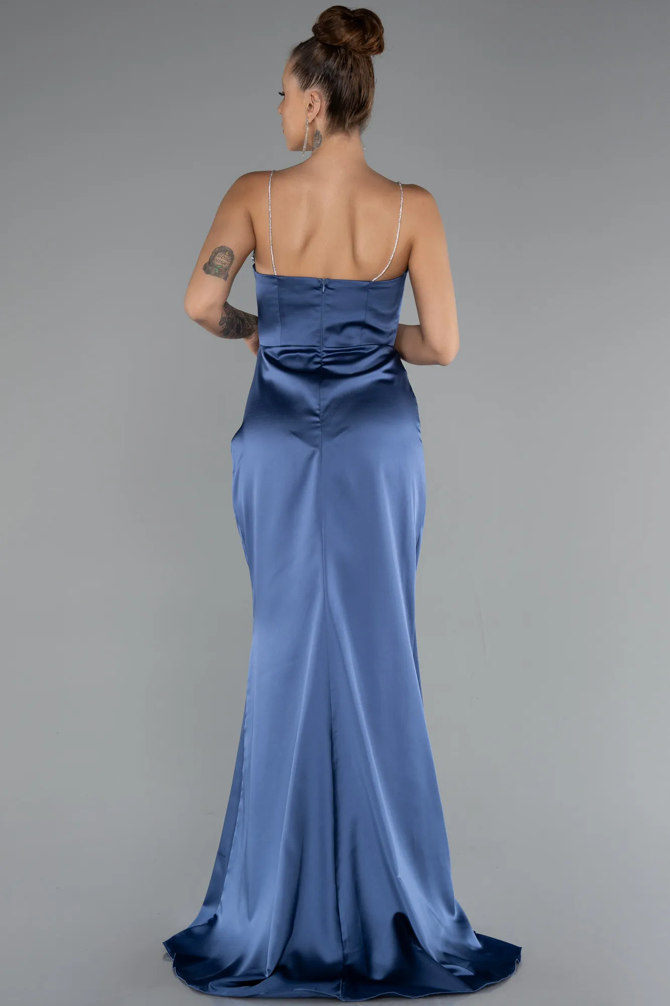 Indigo-Long Satin Mermaid Evening Gown ABU5149