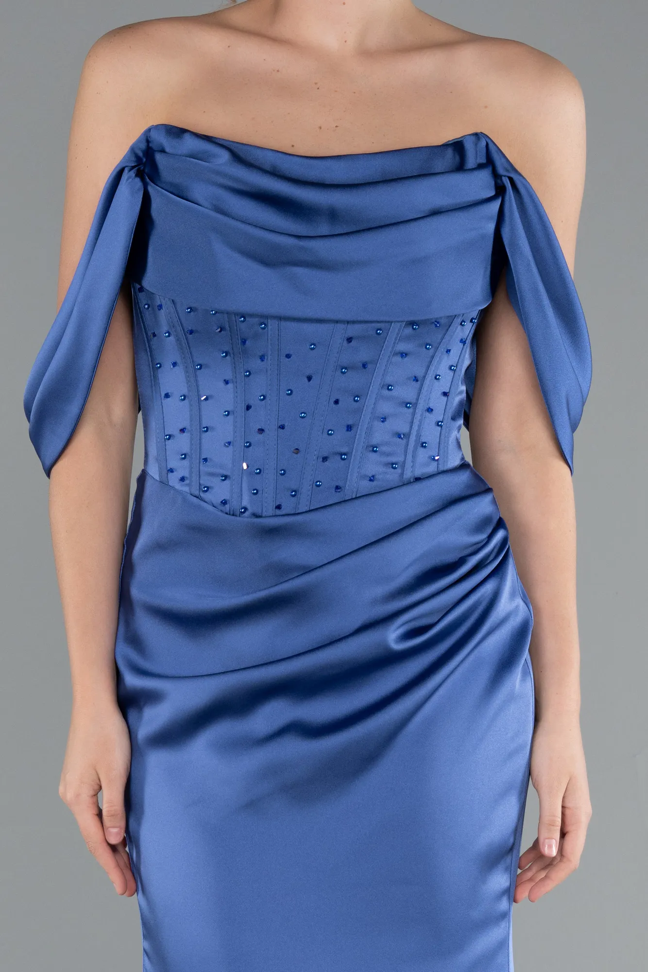 Indigo-Long Satin Mermaid Prom Dress ABU5017