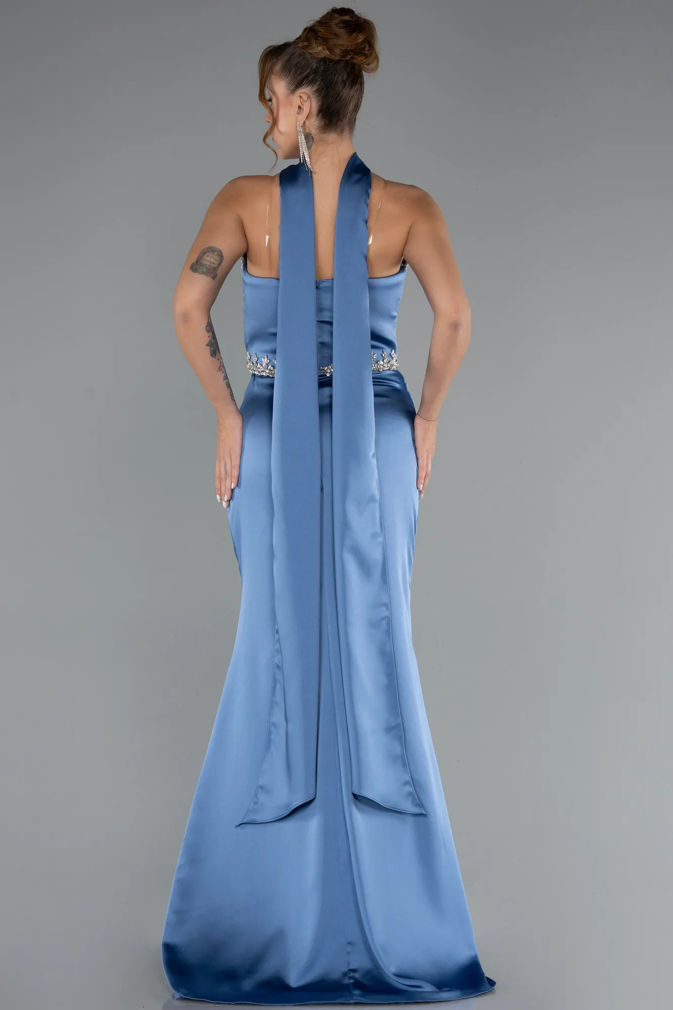 Indigo-Long Satin Mermaid Prom Dress ABU5370