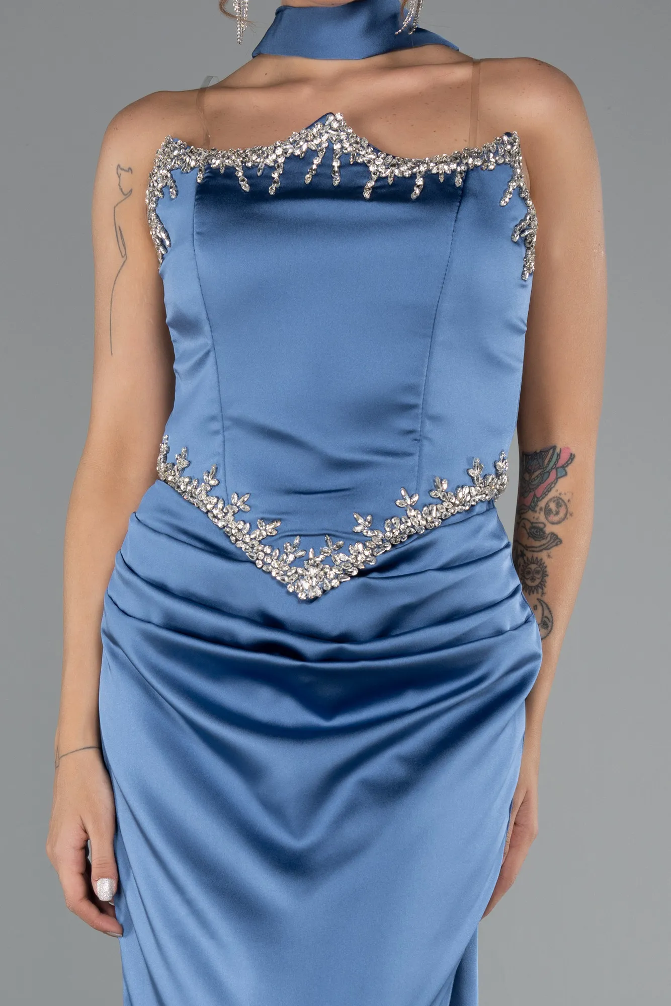 Indigo-Long Satin Mermaid Prom Dress ABU5370