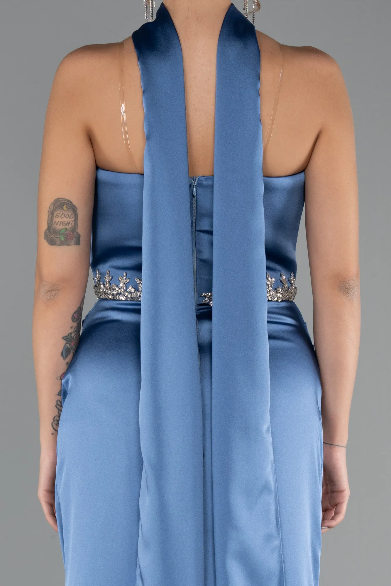 Indigo-Long Satin Mermaid Prom Dress ABU5370