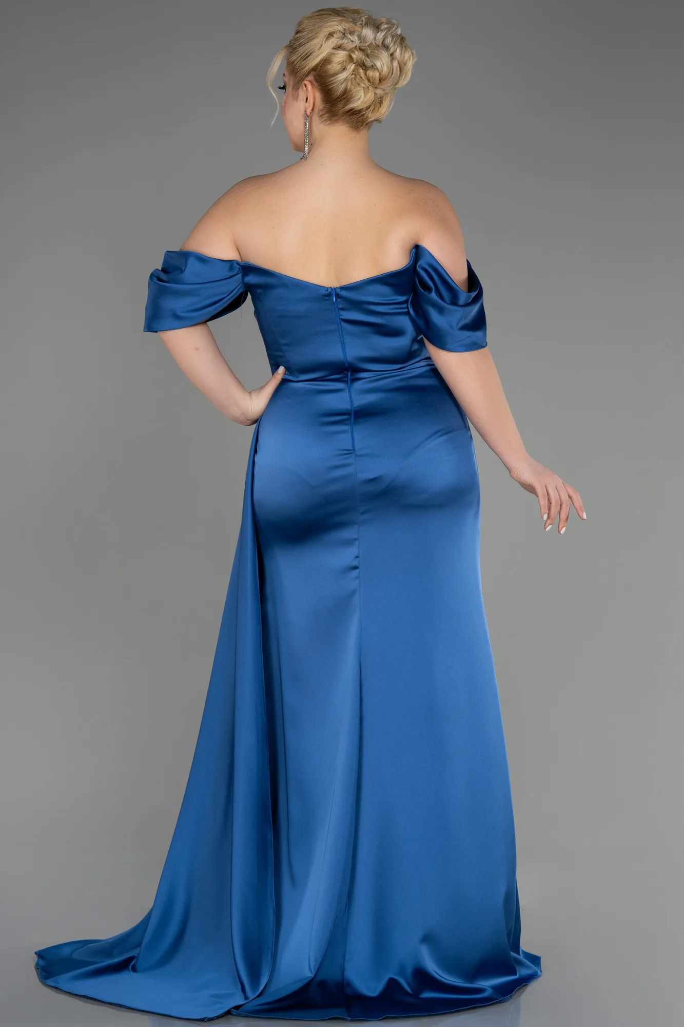 Indigo-Long Satin Plus Size Engagement Dress ABU3655