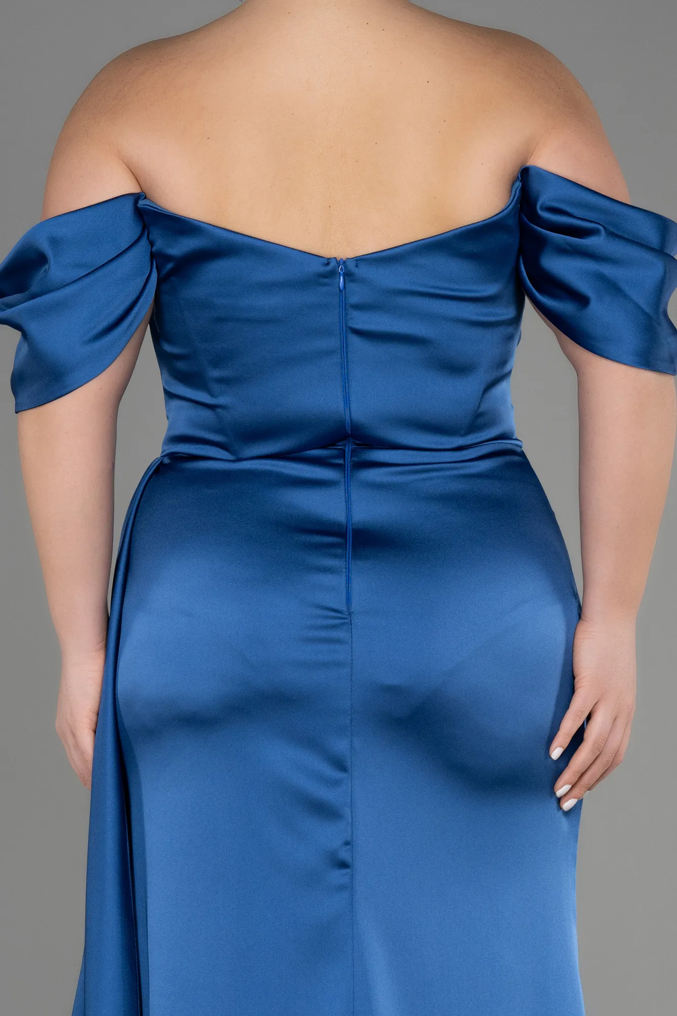 Indigo-Long Satin Plus Size Engagement Dress ABU3655