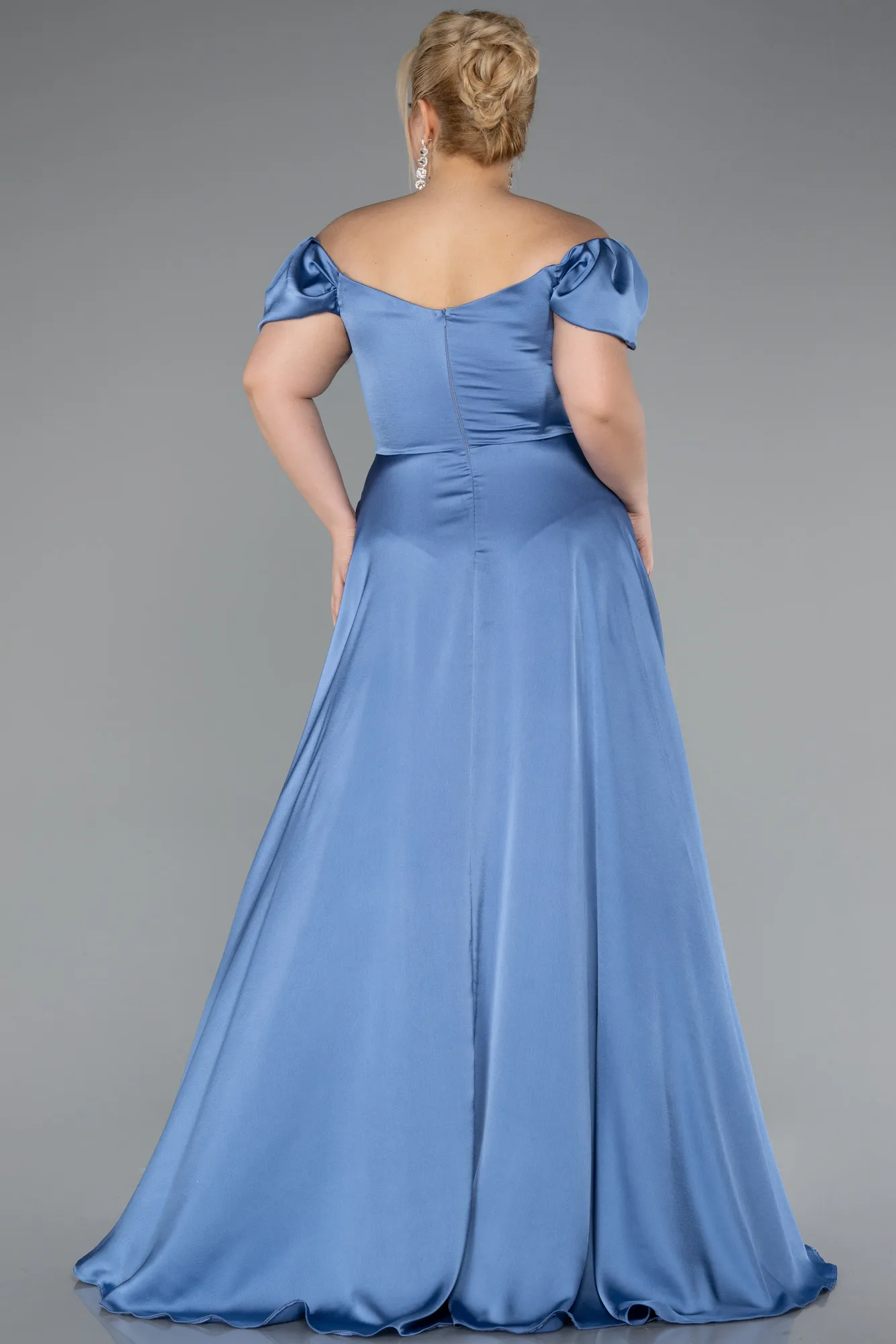 Indigo-Long Satin Plus Size Evening Dress ABU4576