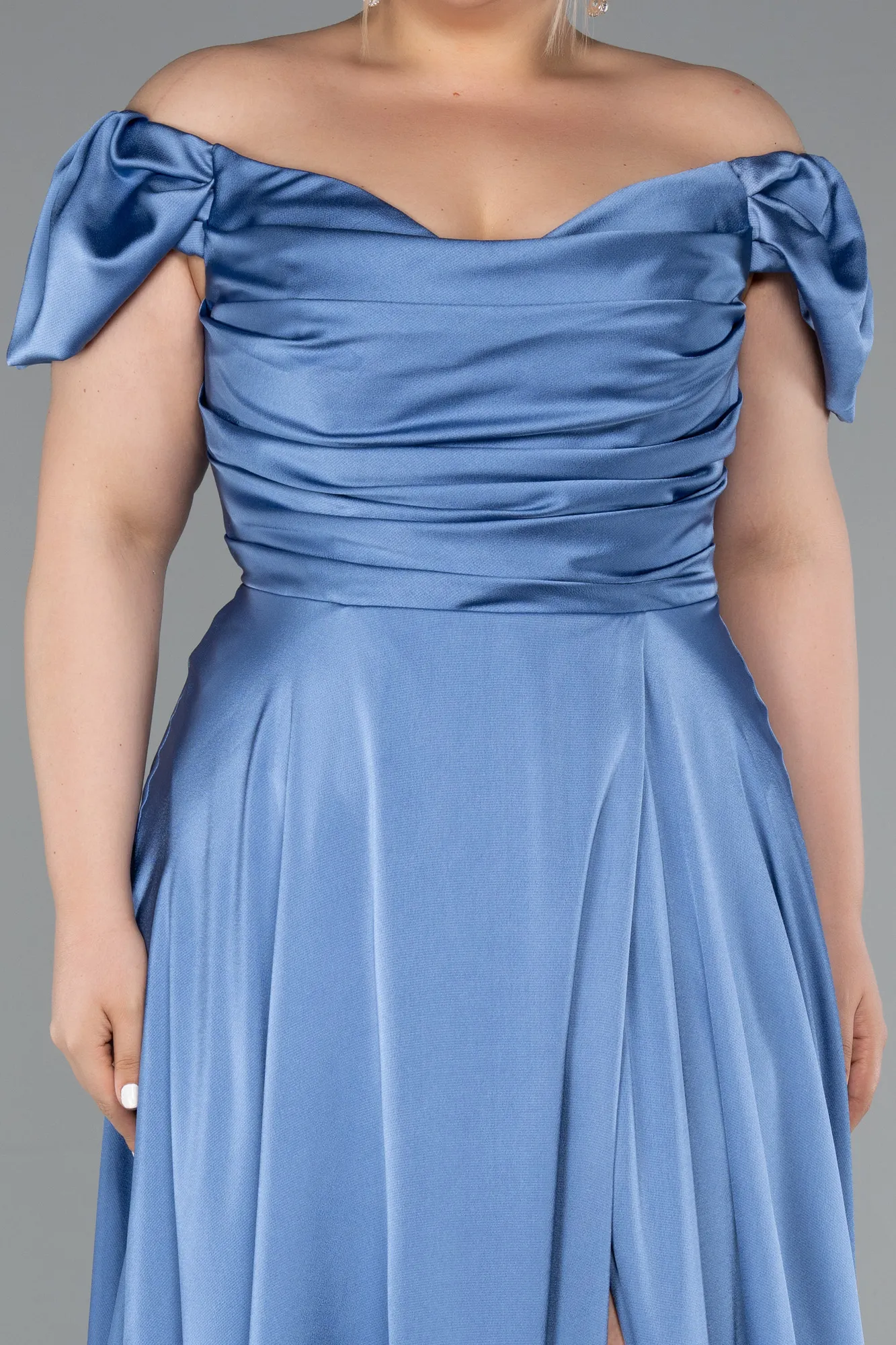 Indigo-Long Satin Plus Size Evening Dress ABU4576