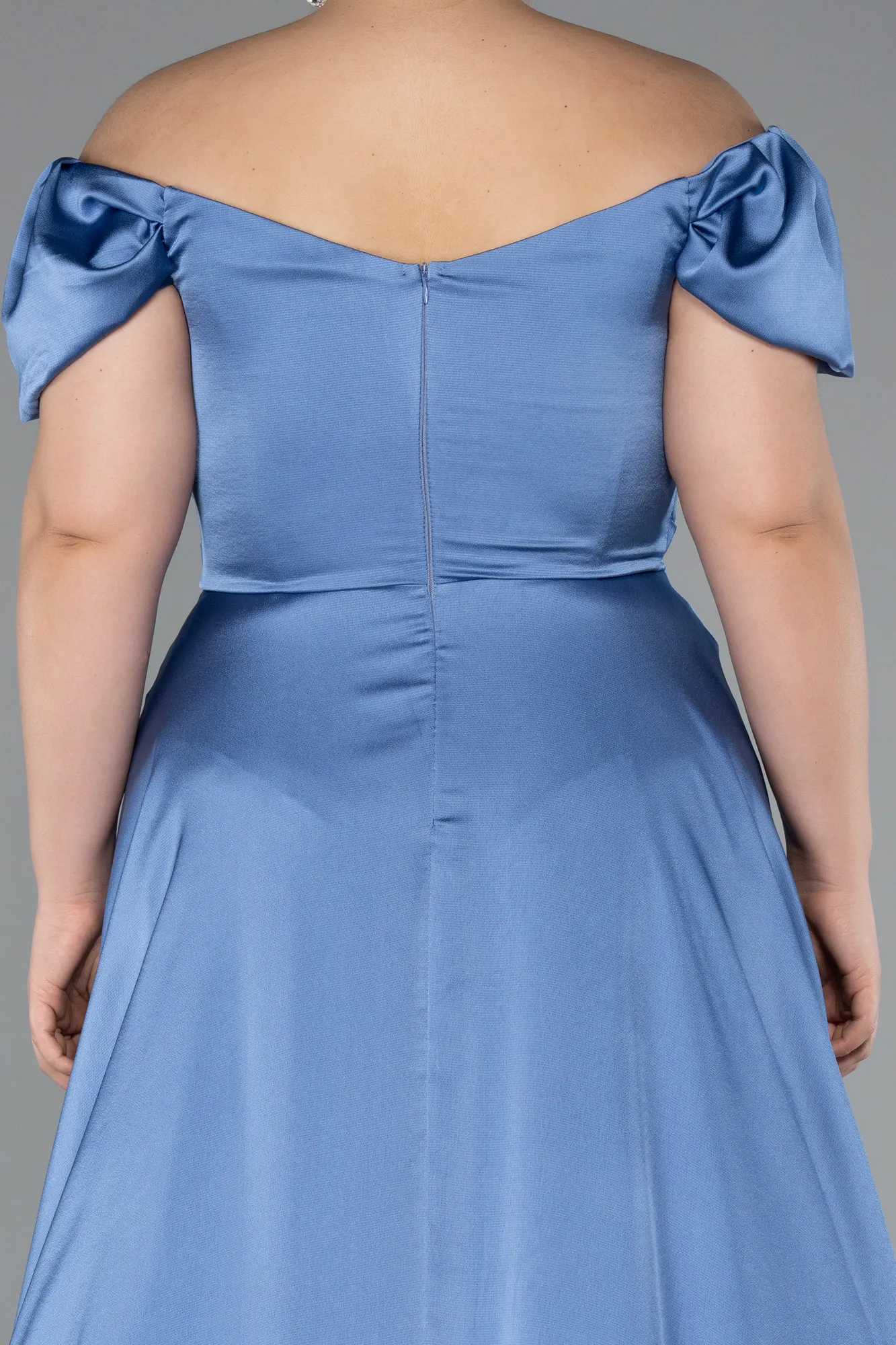 Indigo-Long Satin Plus Size Evening Dress ABU4576