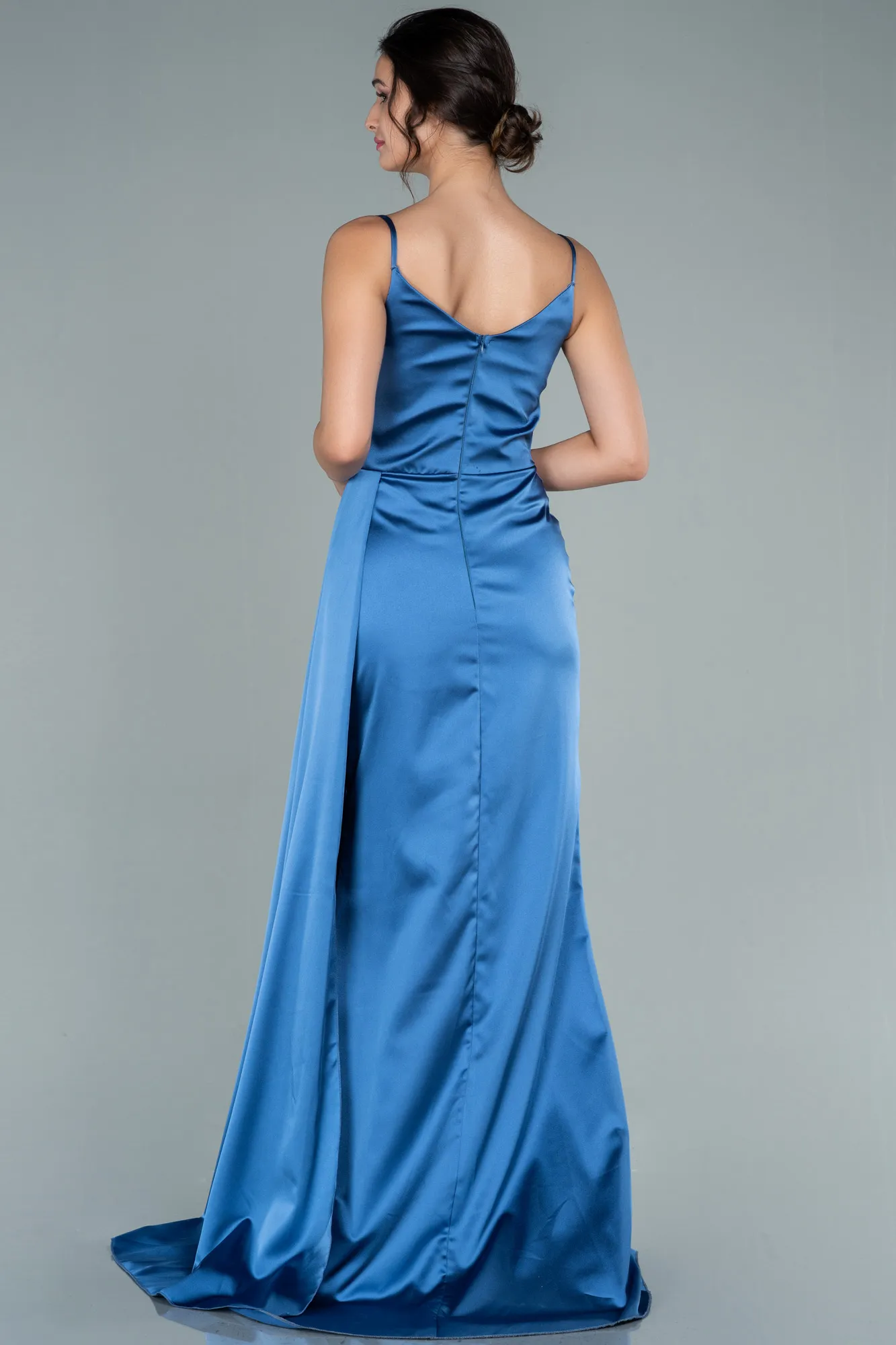 Indigo-Long Satin Prom Gown ABU2273