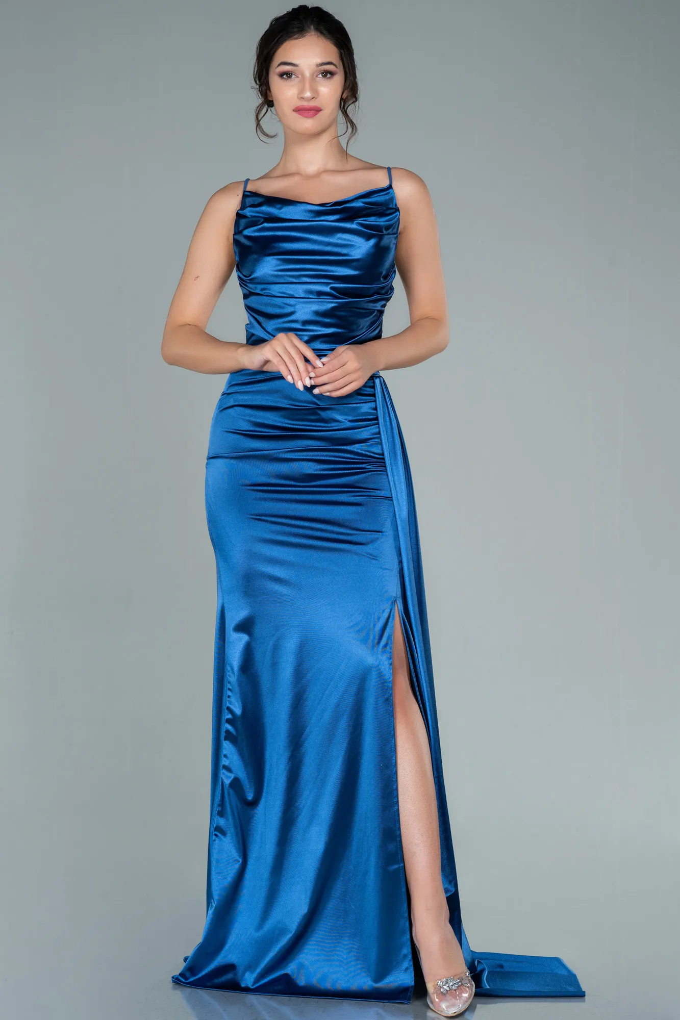 Indigo-Long Satin Prom Gown ABU2539