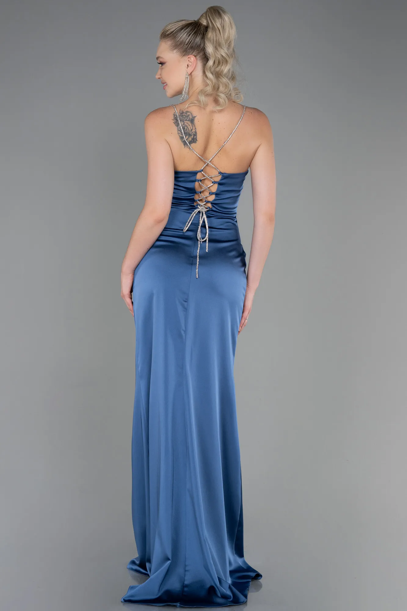 Indigo-Long Satin Prom Gown ABU3094
