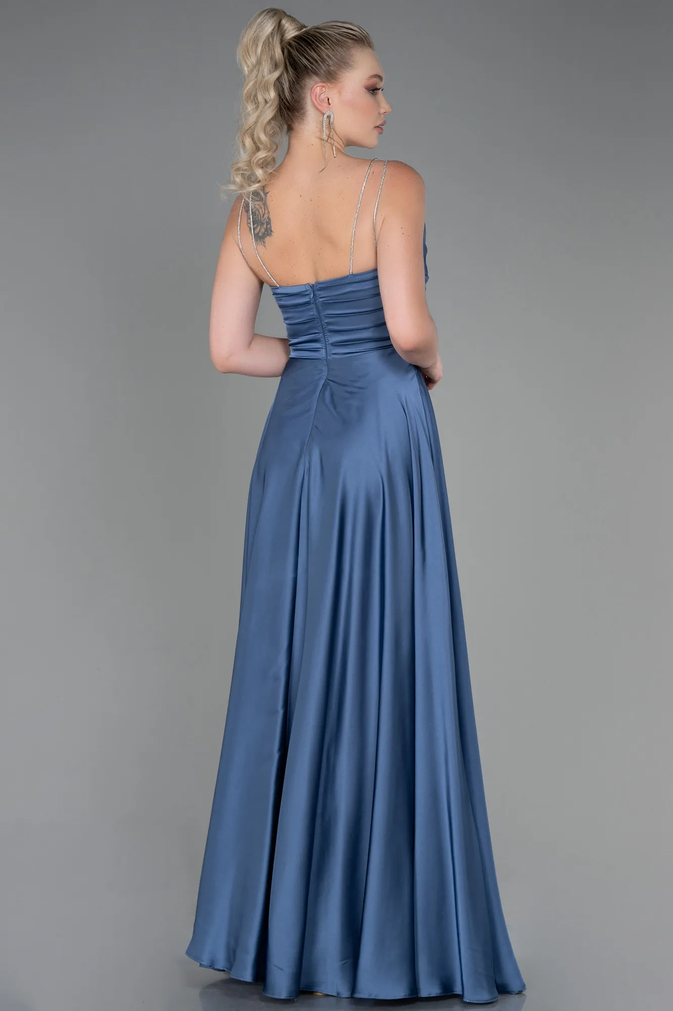 Indigo-Long Satin Prom Gown ABU3275