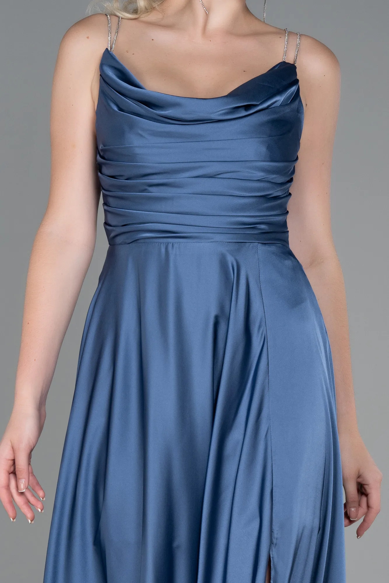 Indigo-Long Satin Prom Gown ABU3275