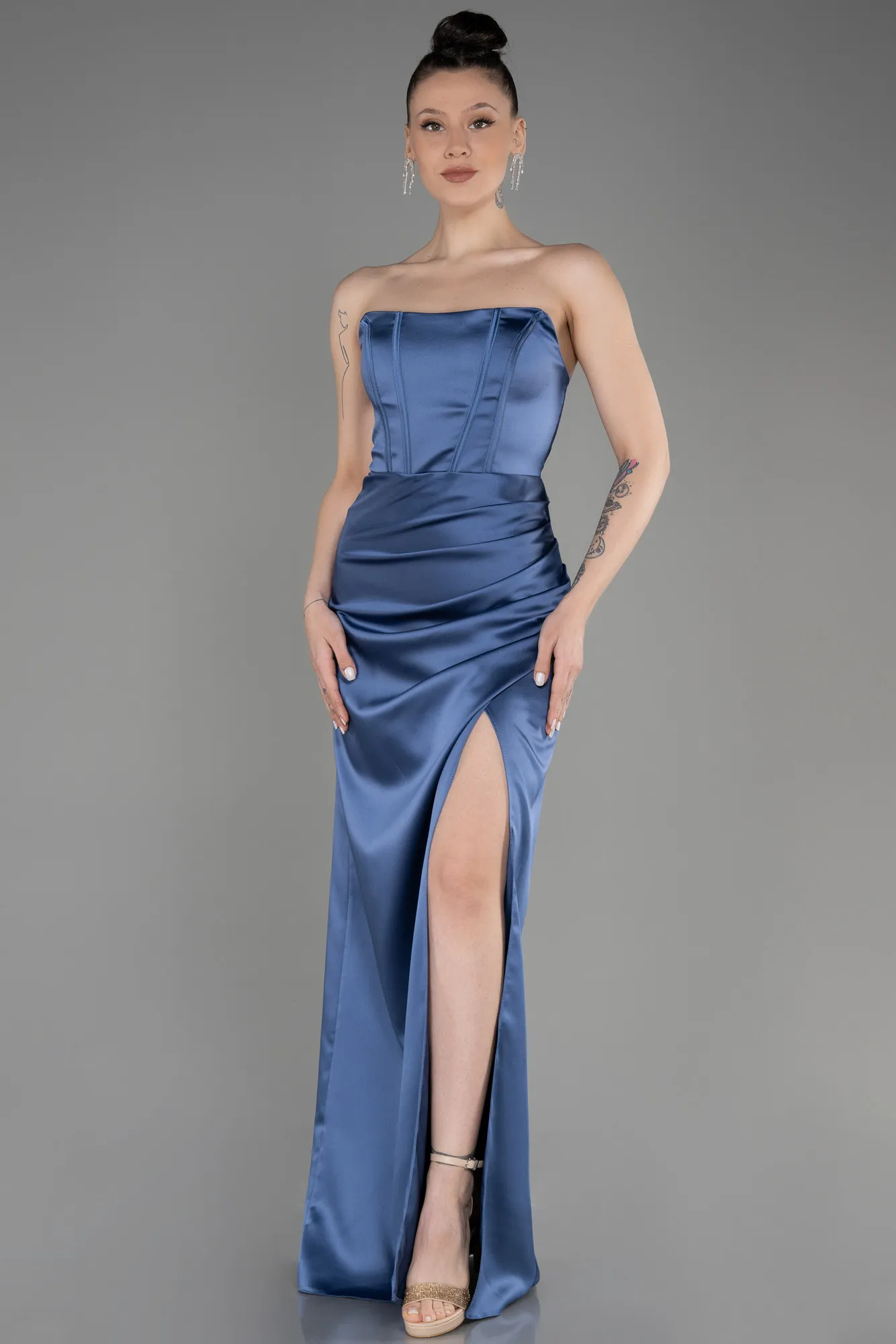 Indigo-Long Satin Prom Gown ABU3765