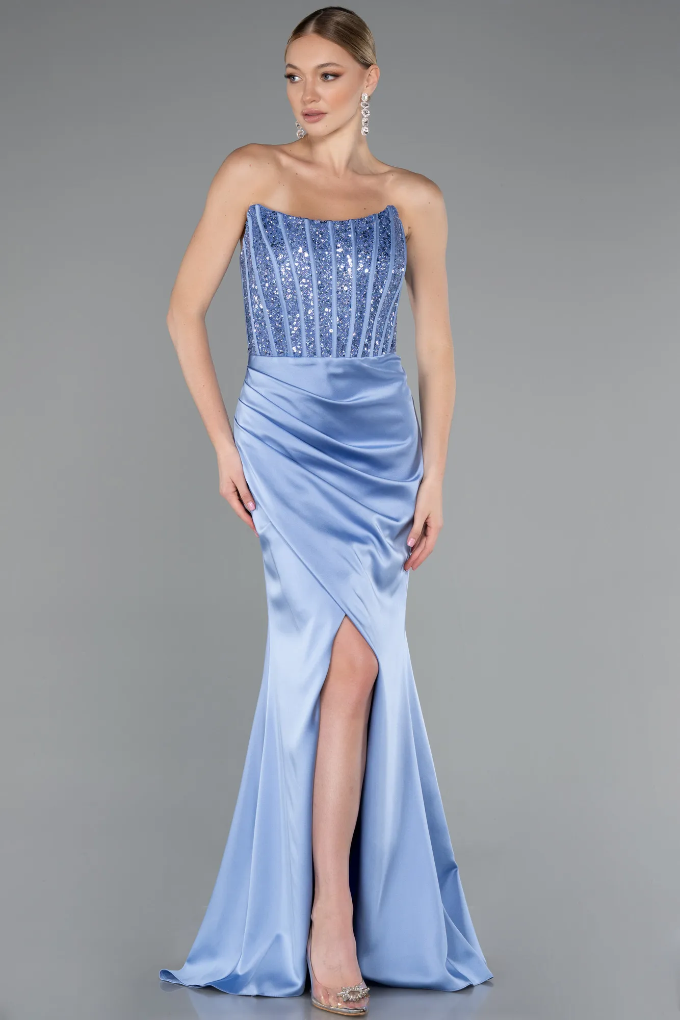 Indigo-Long Satin Prom Gown ABU3883