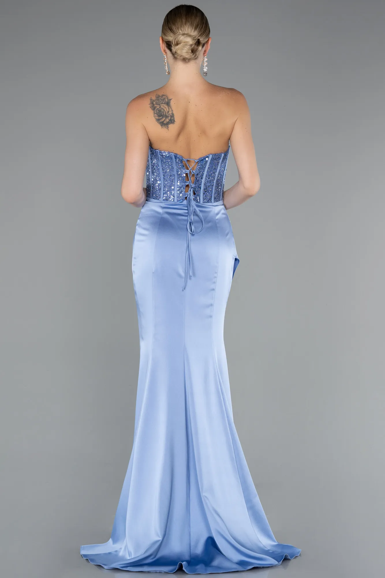Indigo-Long Satin Prom Gown ABU3883
