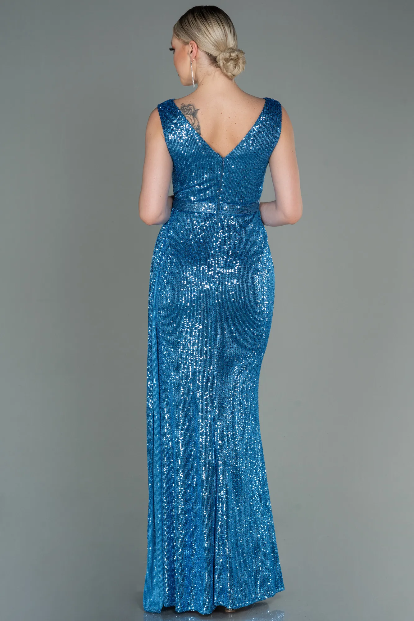 Indigo-Long Scaly Evening Dress ABU3201