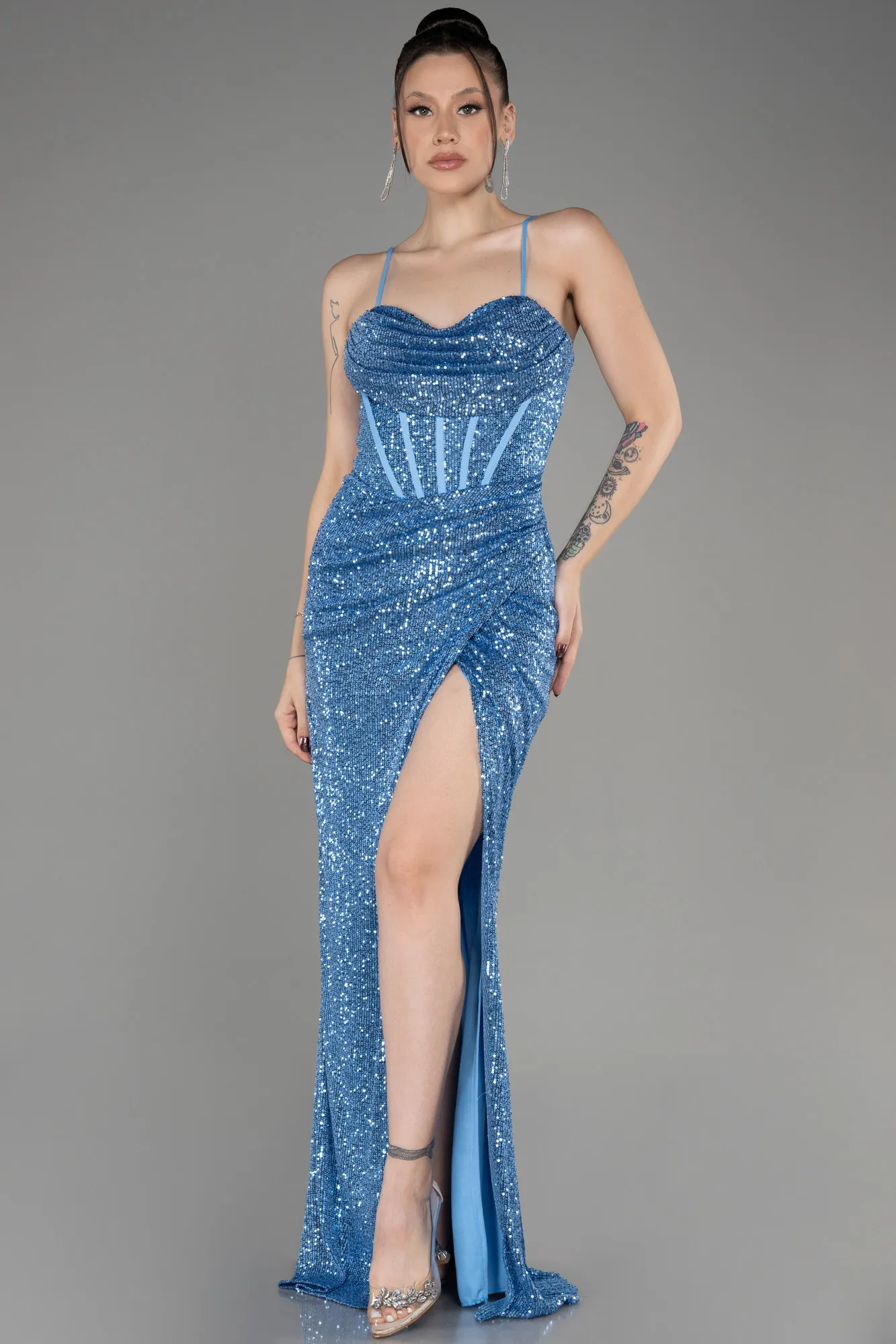 Indigo-Long Scaly Evening Dress ABU3246