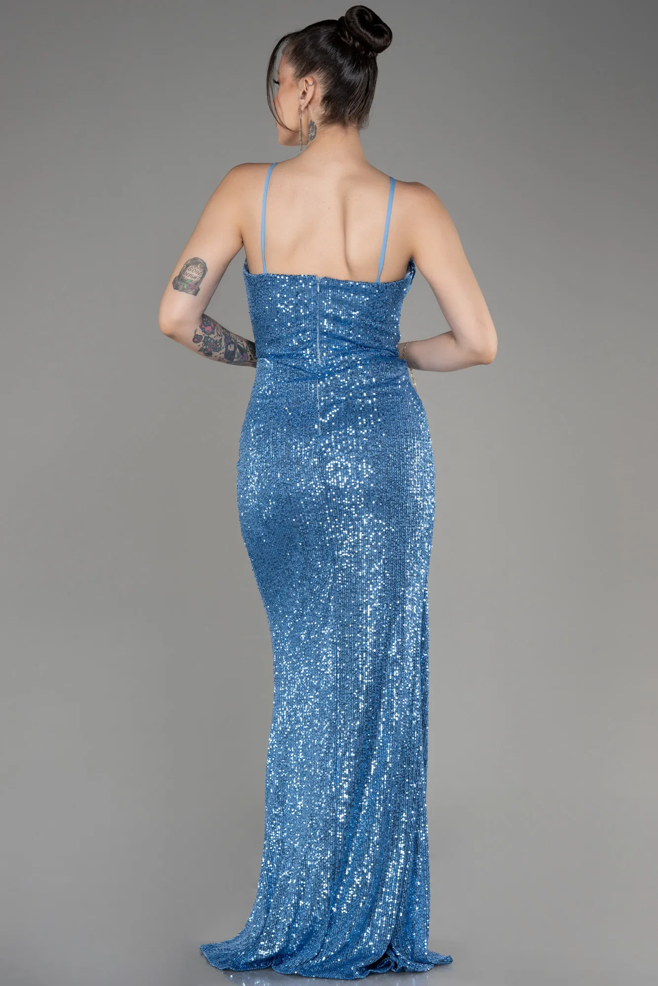 Indigo-Long Scaly Evening Dress ABU3246