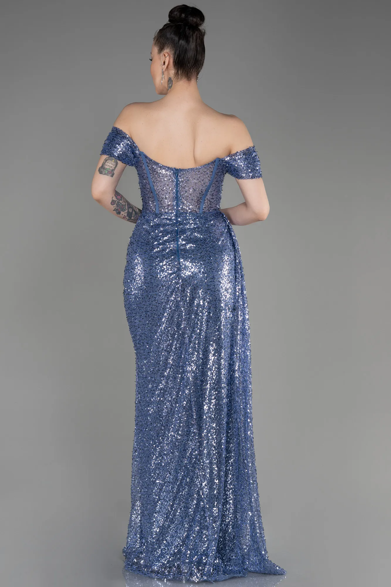 Indigo-Long Scaly Evening Dress ABU3794