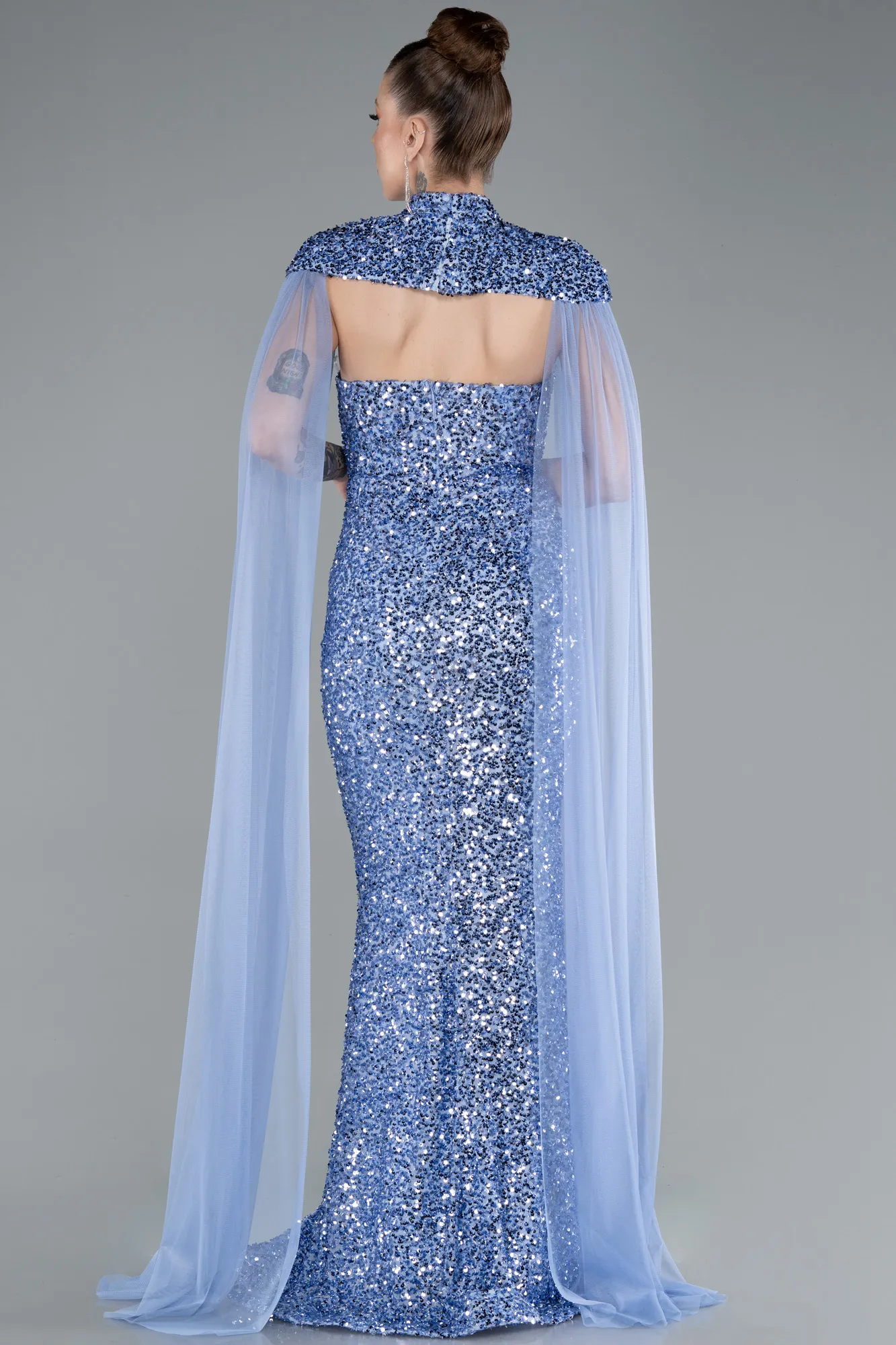 Indigo-Long Scaly Evening Dress ABU4910