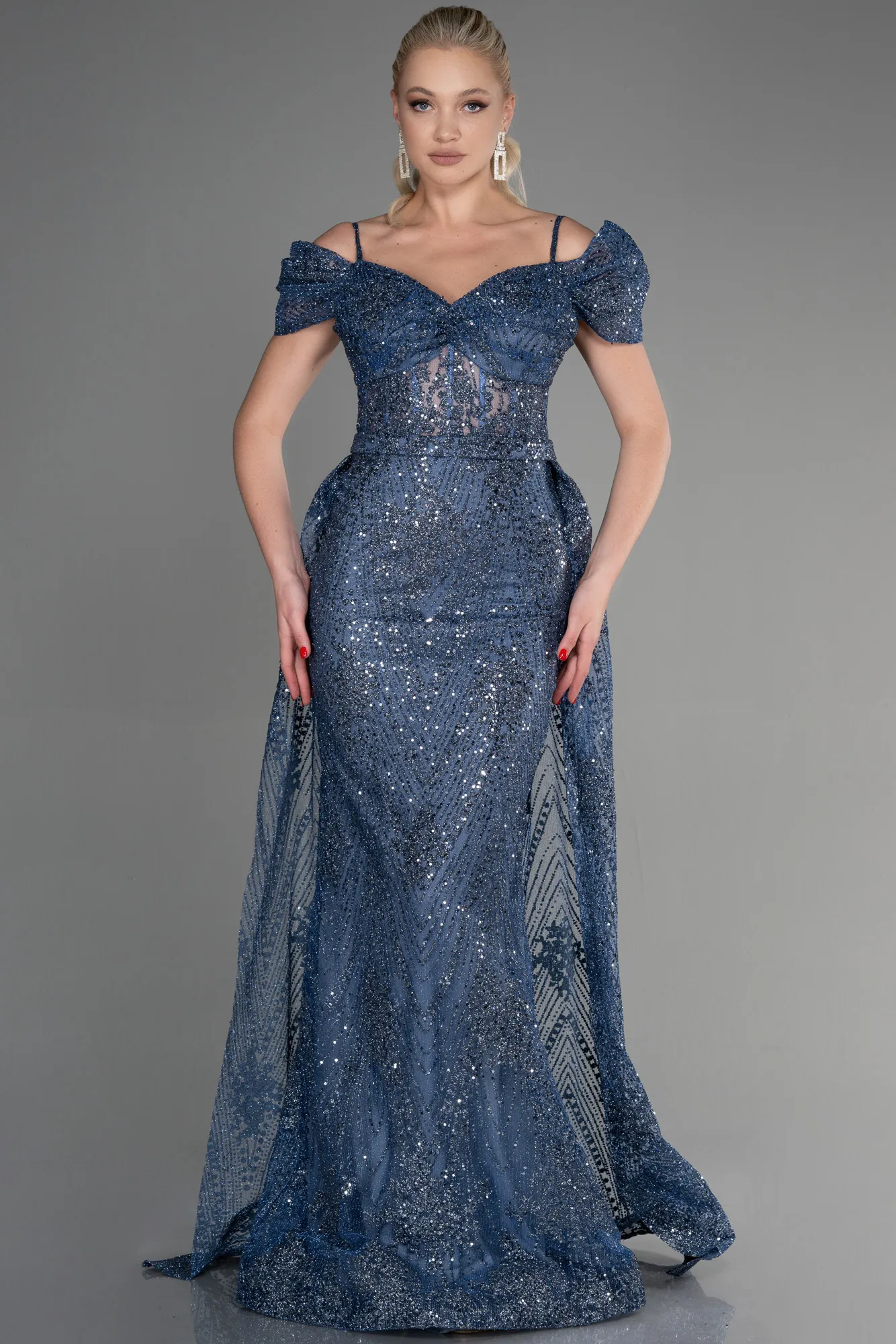 Indigo-Long Scaly Mermaid Evening Dress ABU3452